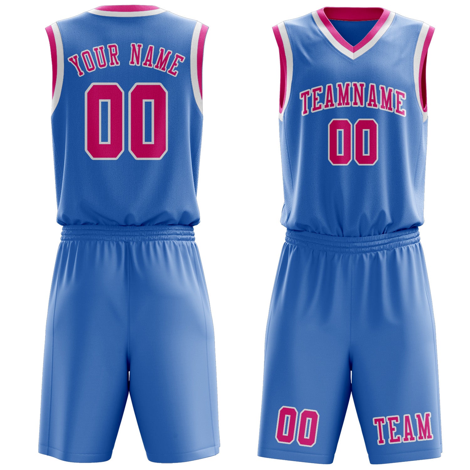 Benutzerdefiniertes Professionelles Hellblau Rosarot Basketballtrikot-Set