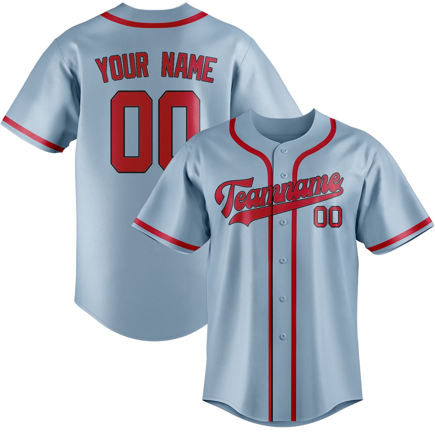 Benutzerdefiniertes Professionelles Hellblau Rot Baseballtrikot
