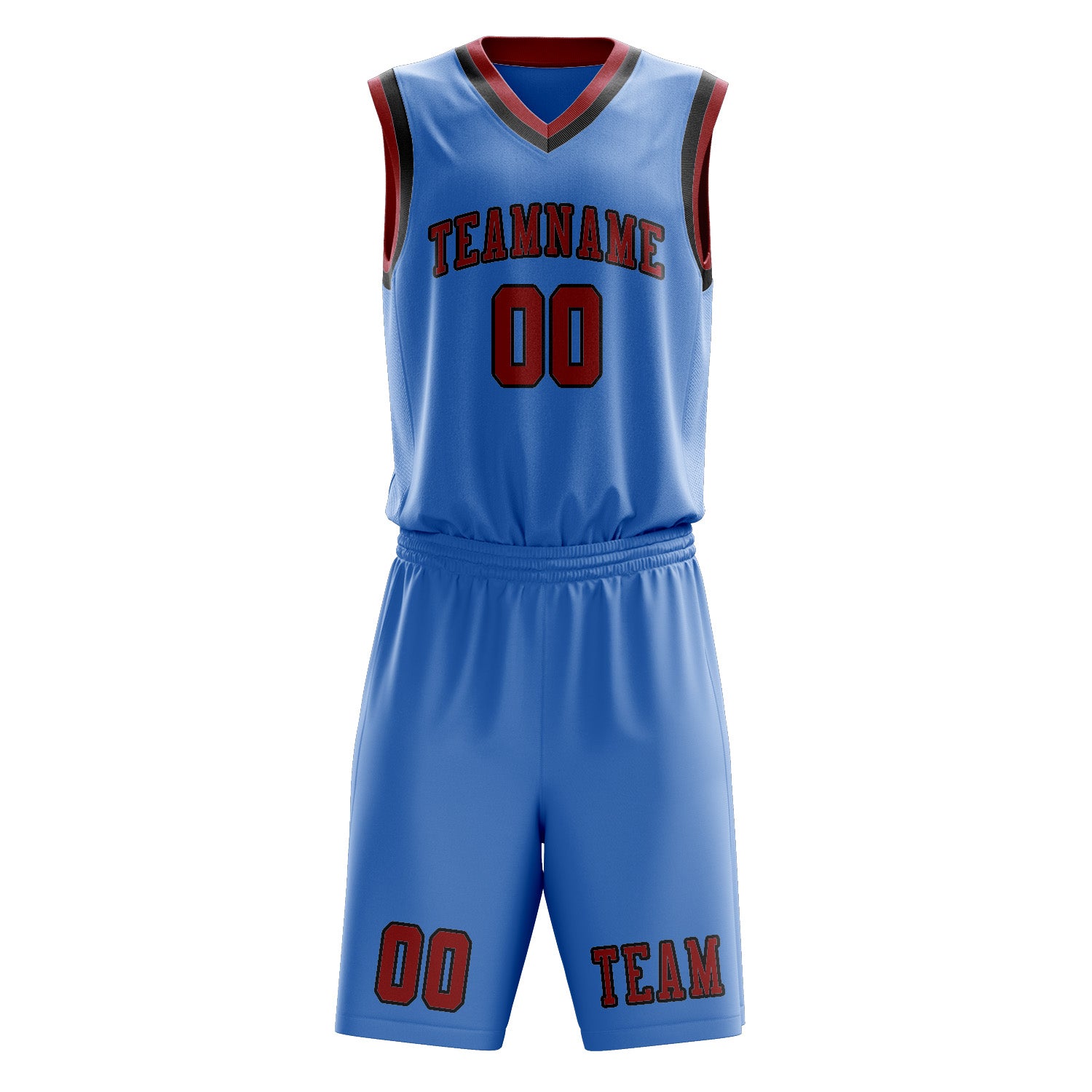 Benutzerdefiniertes Professionelles Hellblau Rot Basketballtrikot-Set