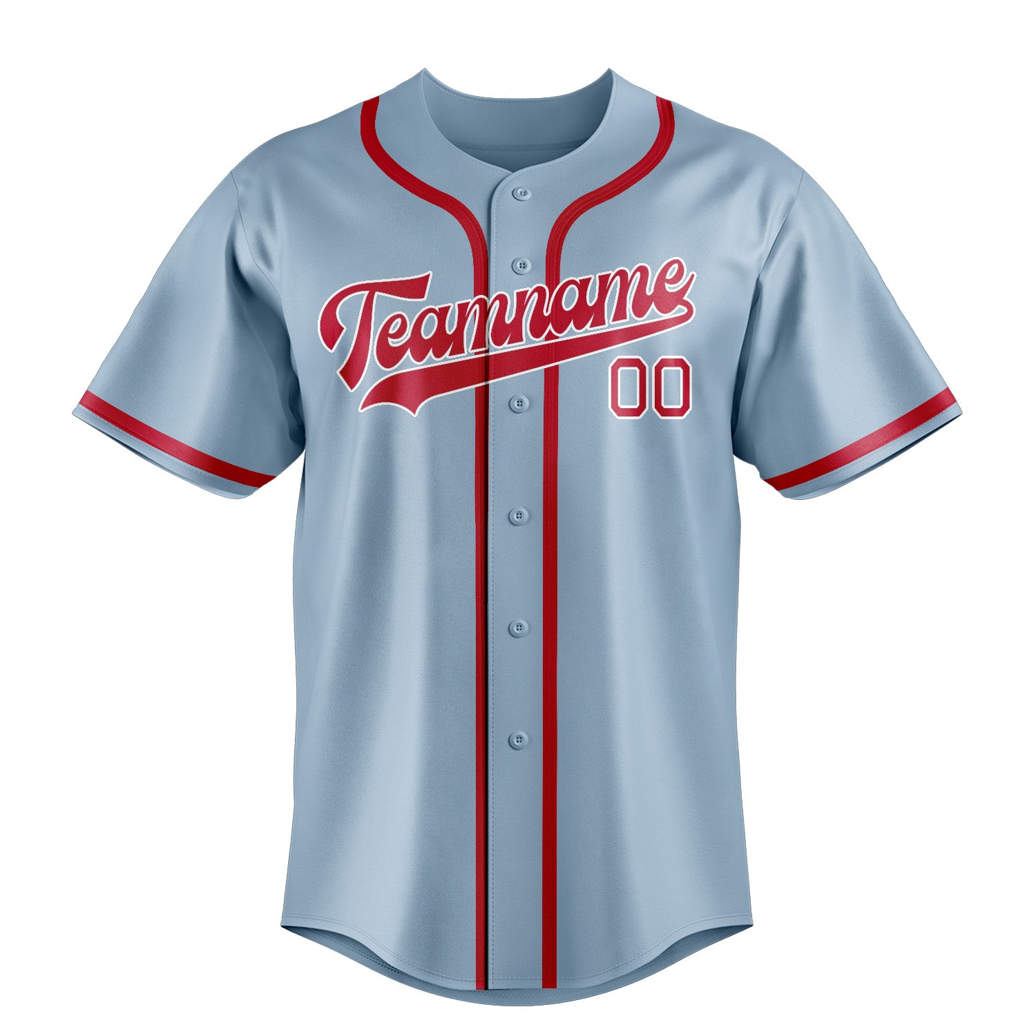 Benutzerdefiniertes Professionelles Hellblau Rot Baseballtrikot