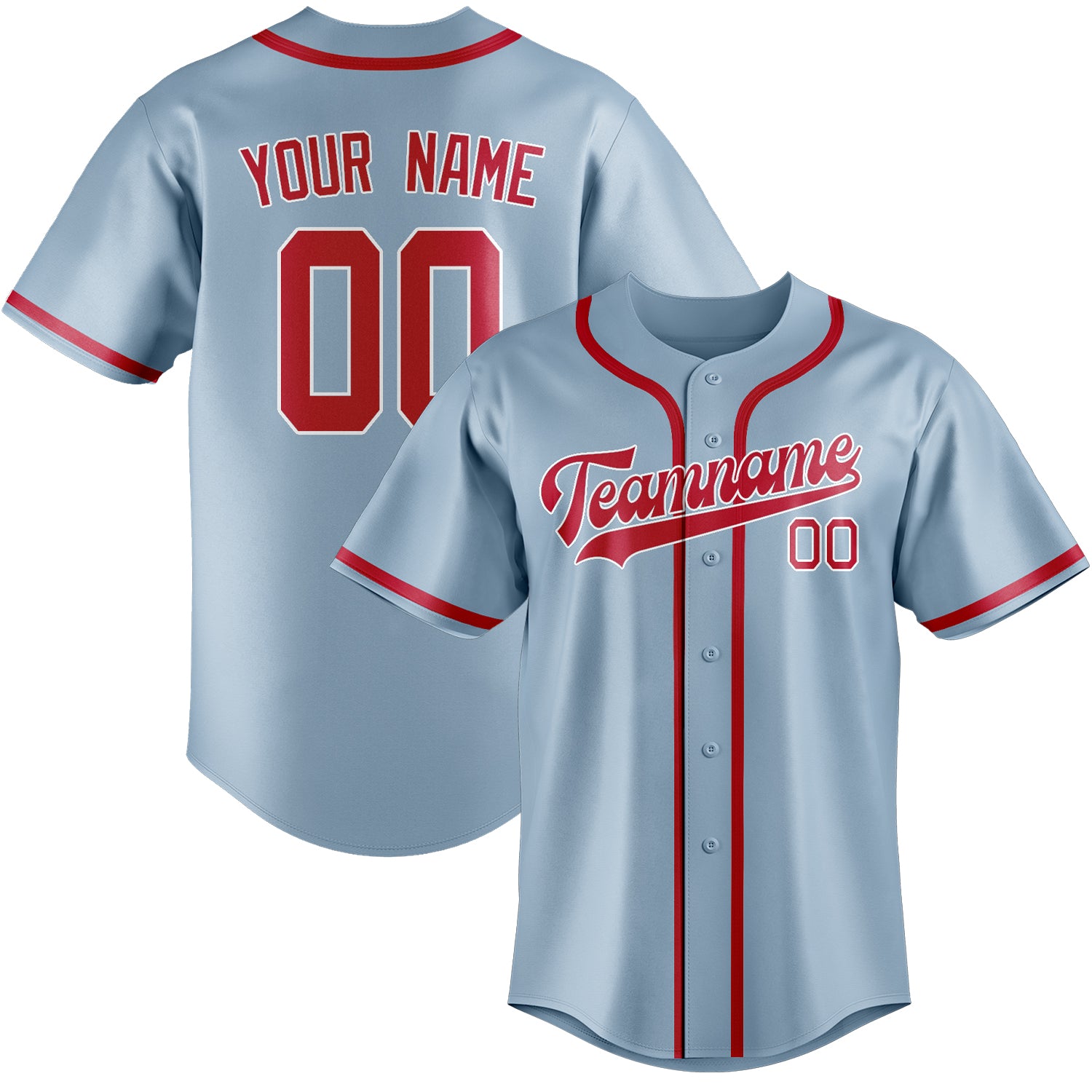 Benutzerdefiniertes Professionelles Hellblau Rot Baseballtrikot