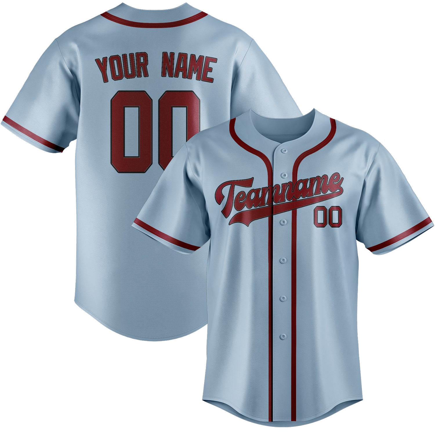 Benutzerdefiniertes Professionelles Hellblau Karmesinrot Baseballtrikot