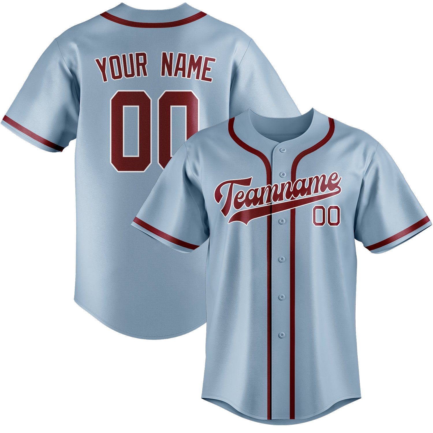 Benutzerdefiniertes Professionelles Hellblau Karmesinrot Baseballtrikot