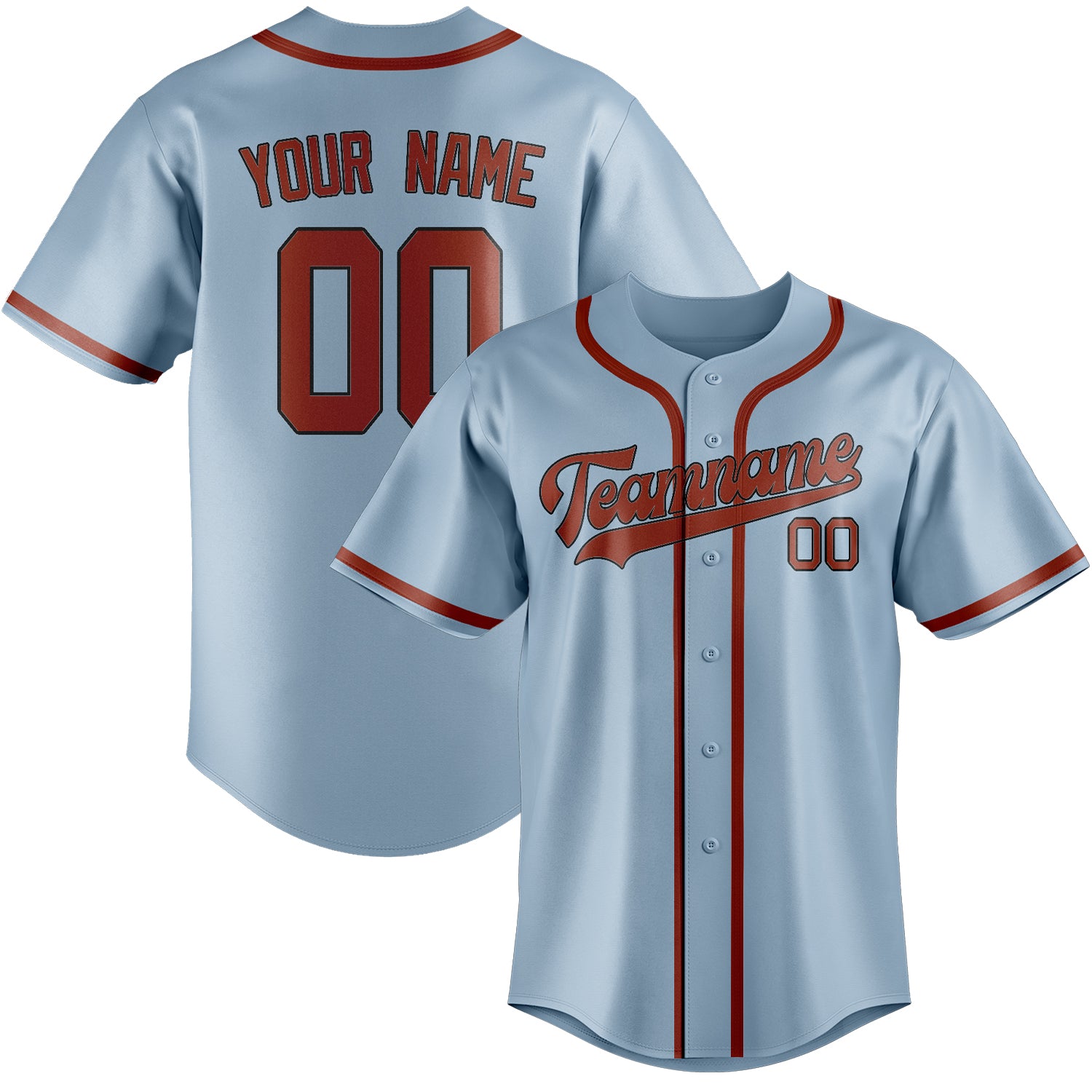 Benutzerdefiniertes Professionelles Hellblau Korallenrot Baseballtrikot