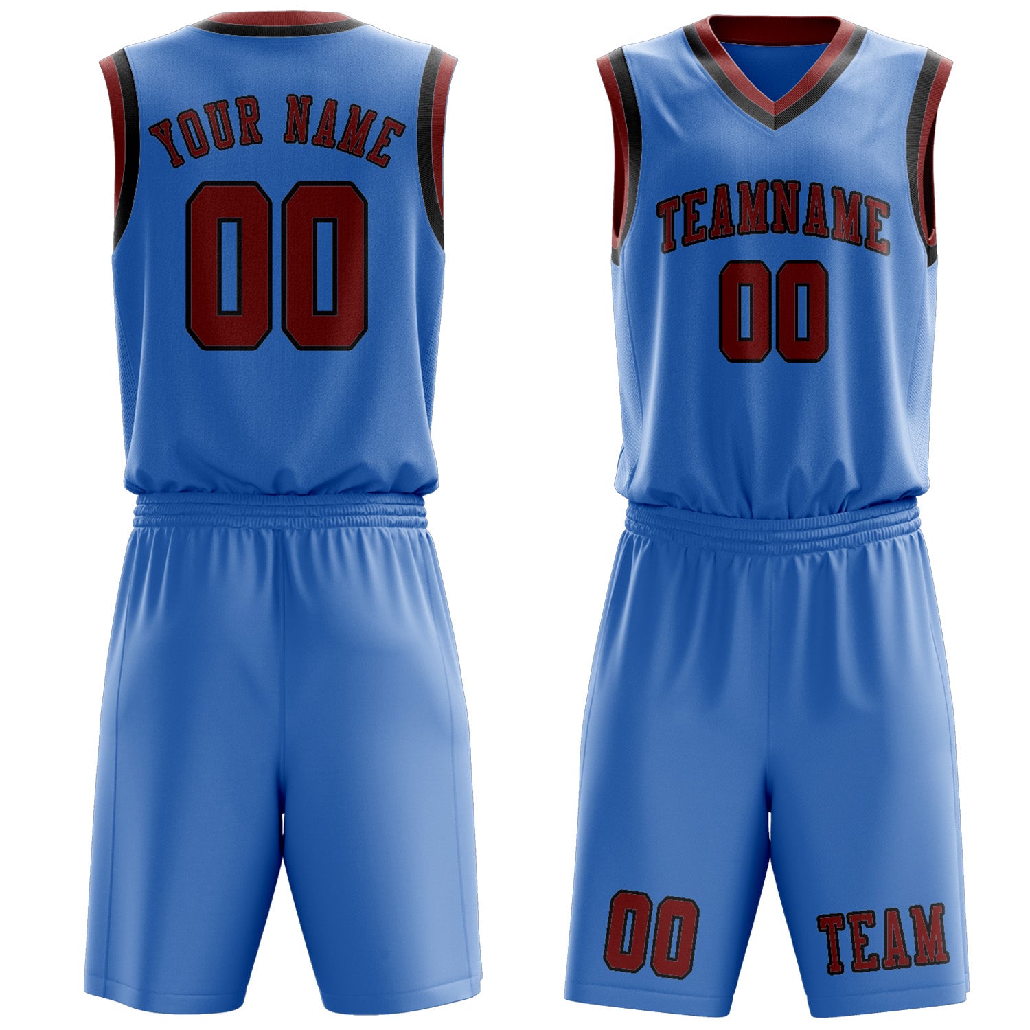 Benutzerdefiniertes Professionelles Hellblau Korallenrot Basketballtrikot-Set
