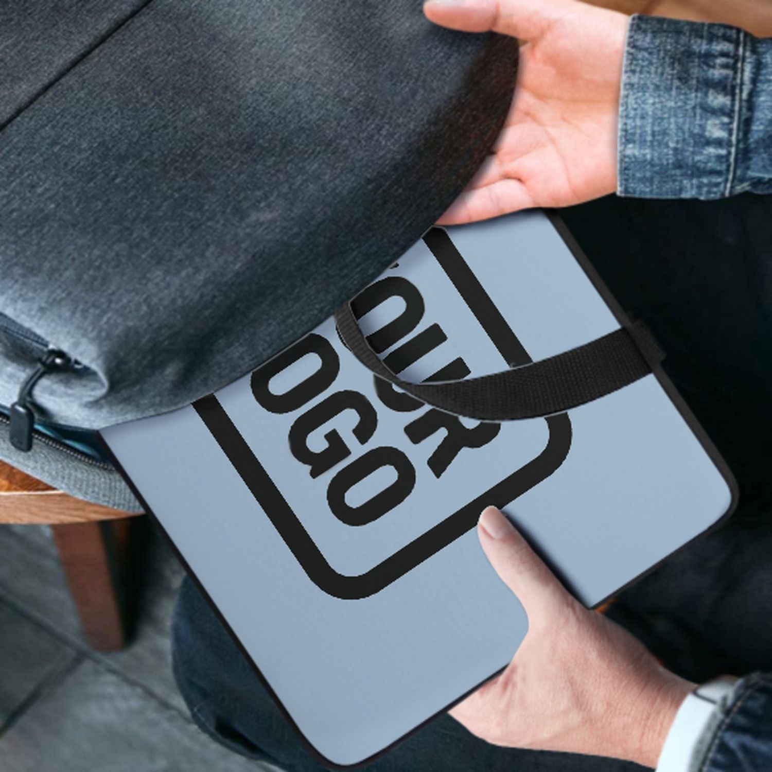 Sac pour ordinateur portable personnalisé bleu clair noir