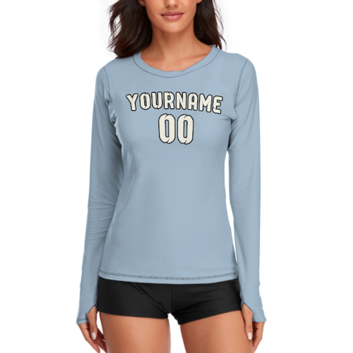 Maßgeschneidertes Hellblau Beige Damen Langarmshirt