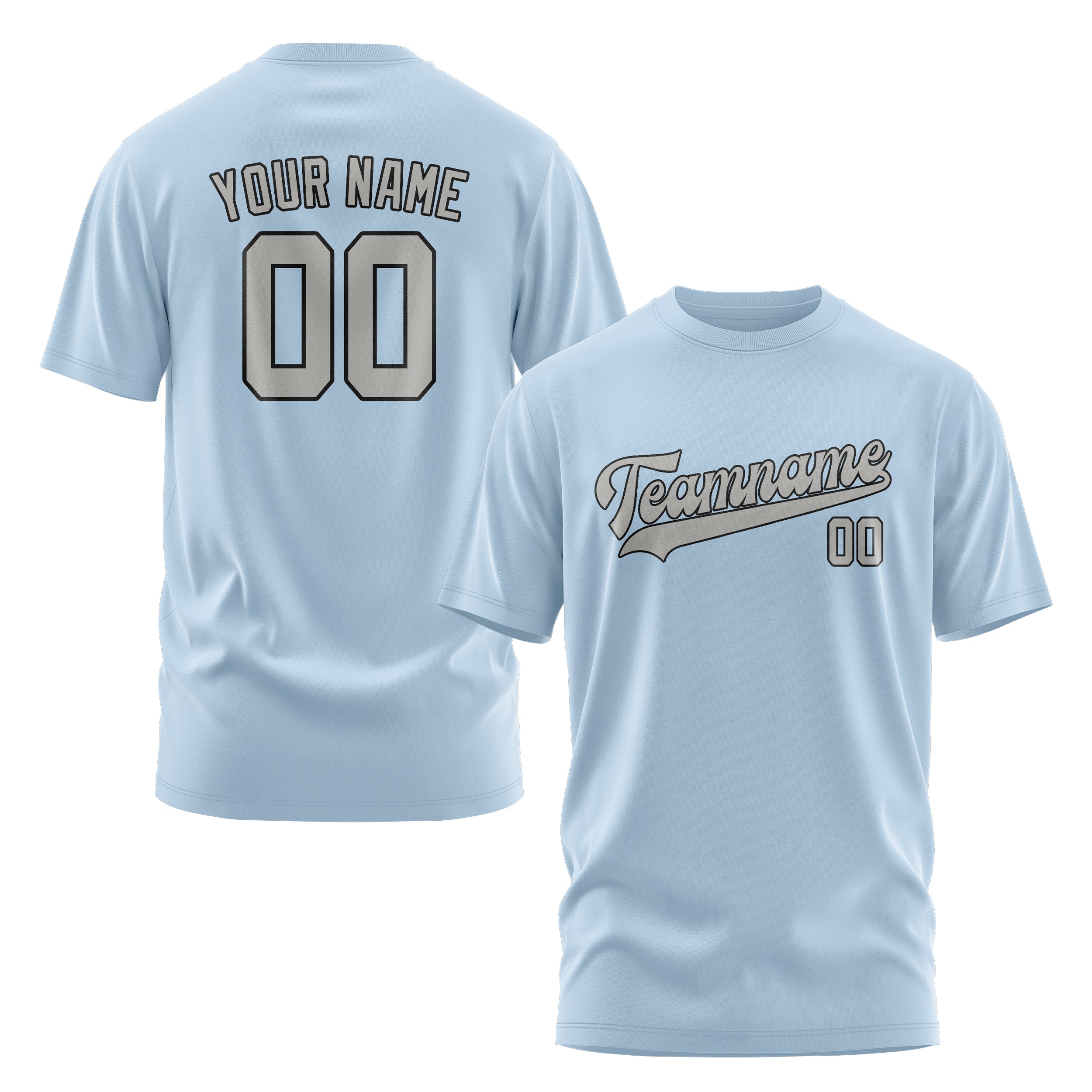 Maßgeschneidertes Hellblau Grau T-Shirt