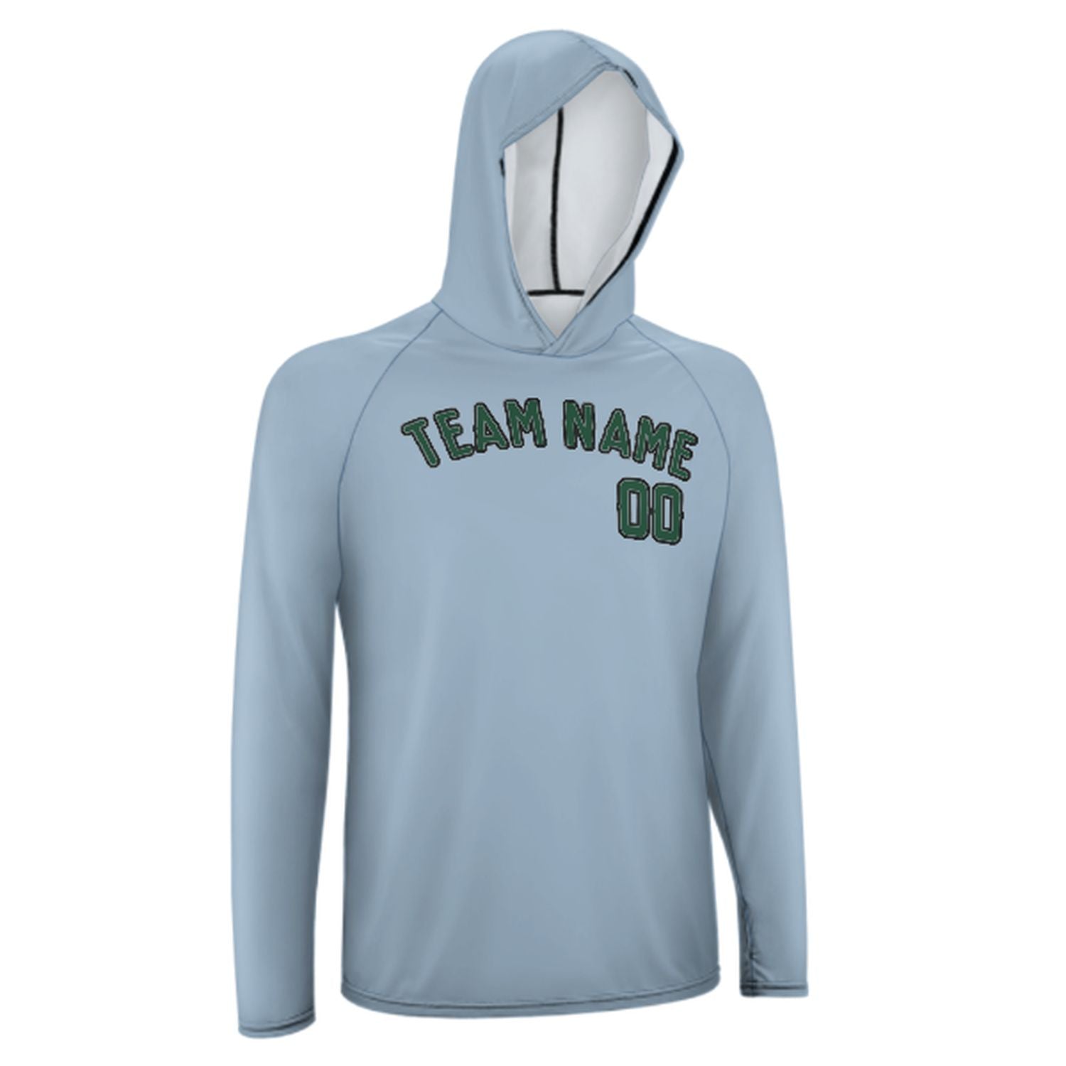 Maßgeschneidertes Hellblau Moosgrün UV-Hoodie