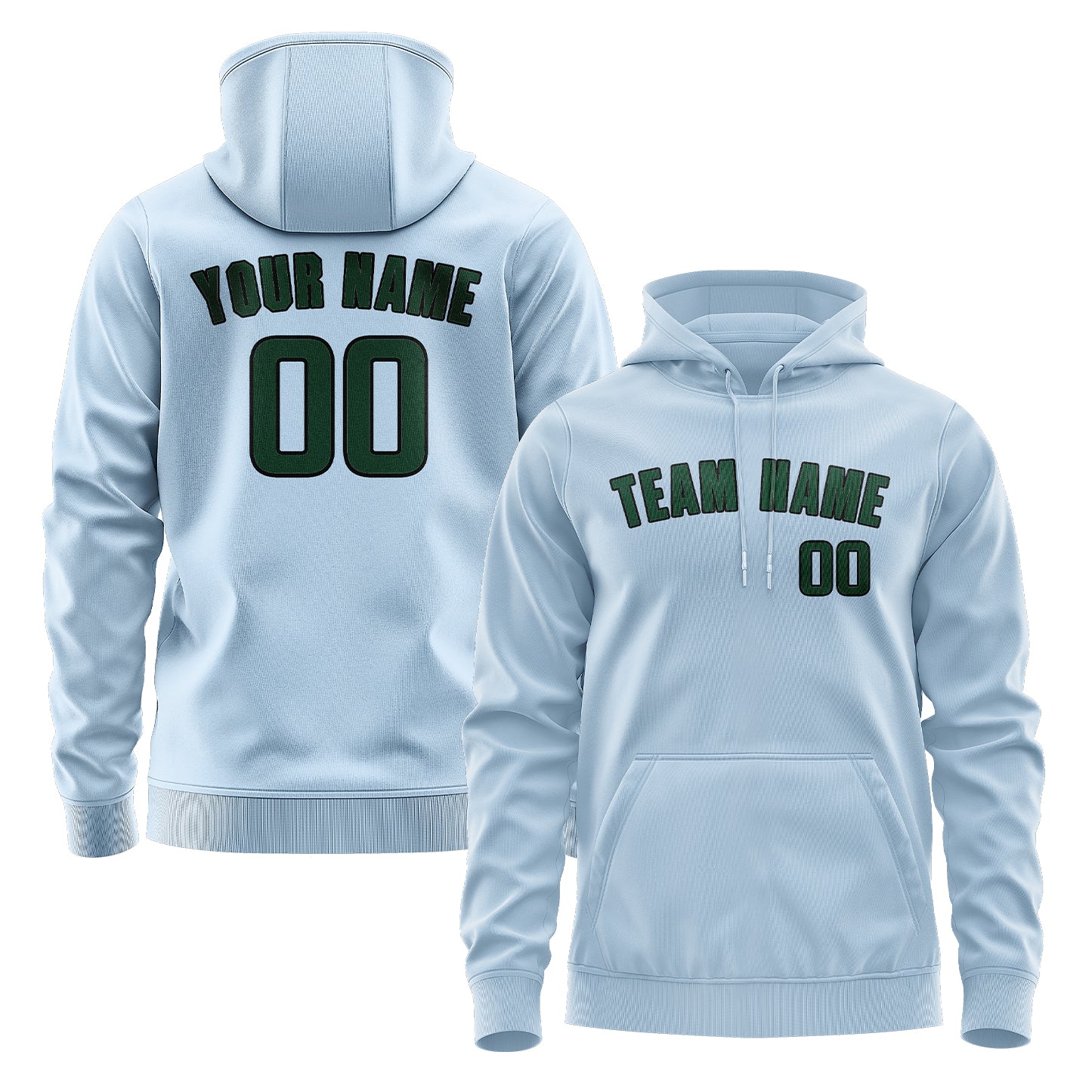 Maßgeschneidertes Hellblau Moosgrün Hoodie