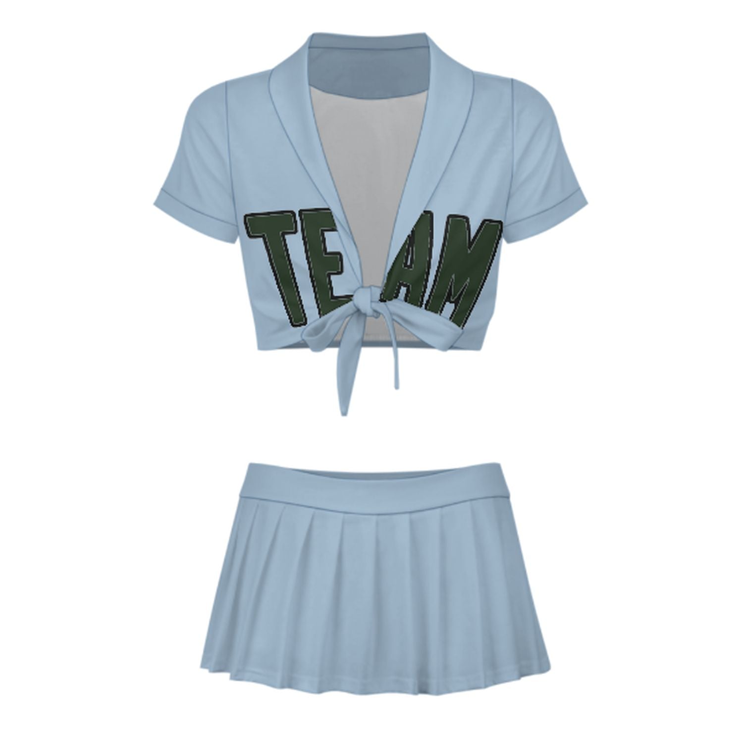 Maßgeschneidertes Hellblau Tannengrün Cheerleader Outfit Set