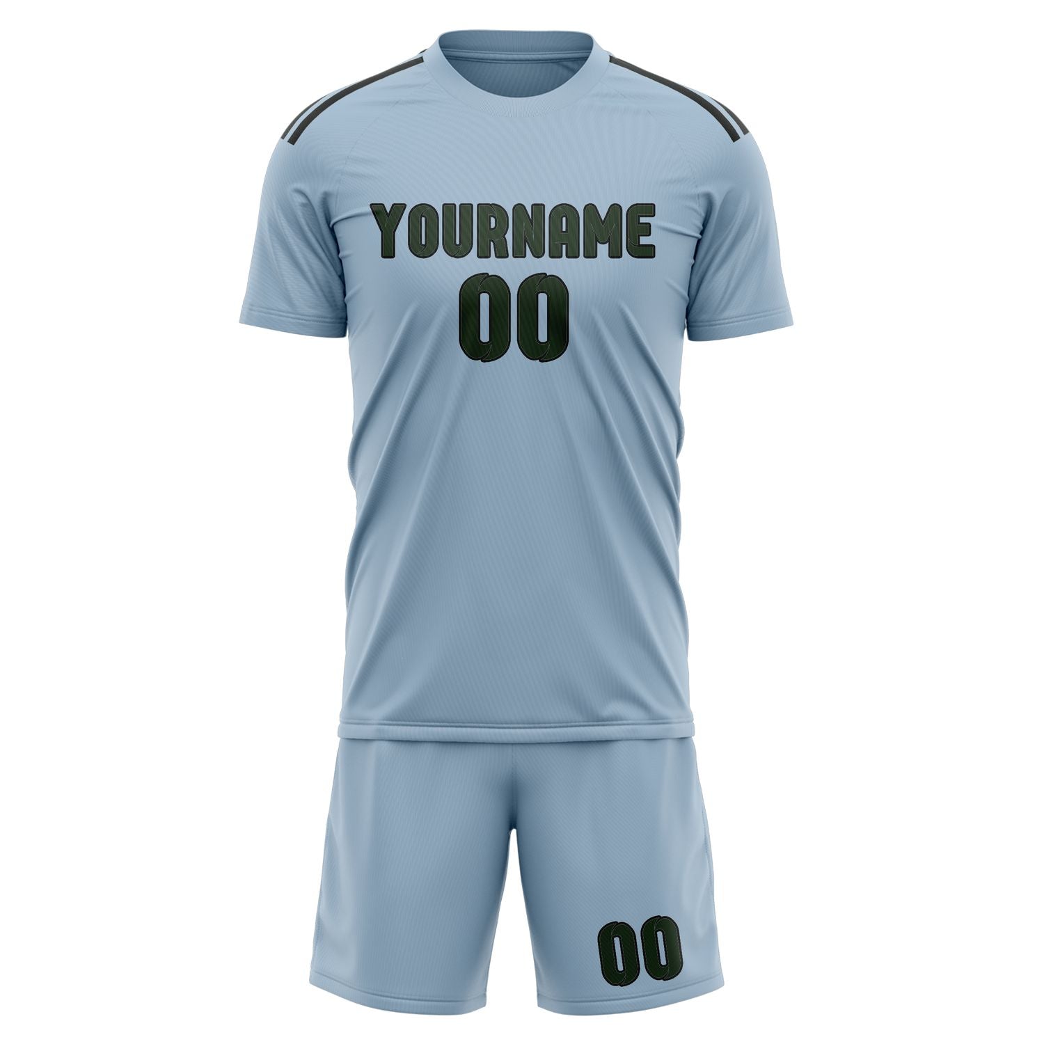 Set di maglie da football professionali blu chiaro e verde abete su misura