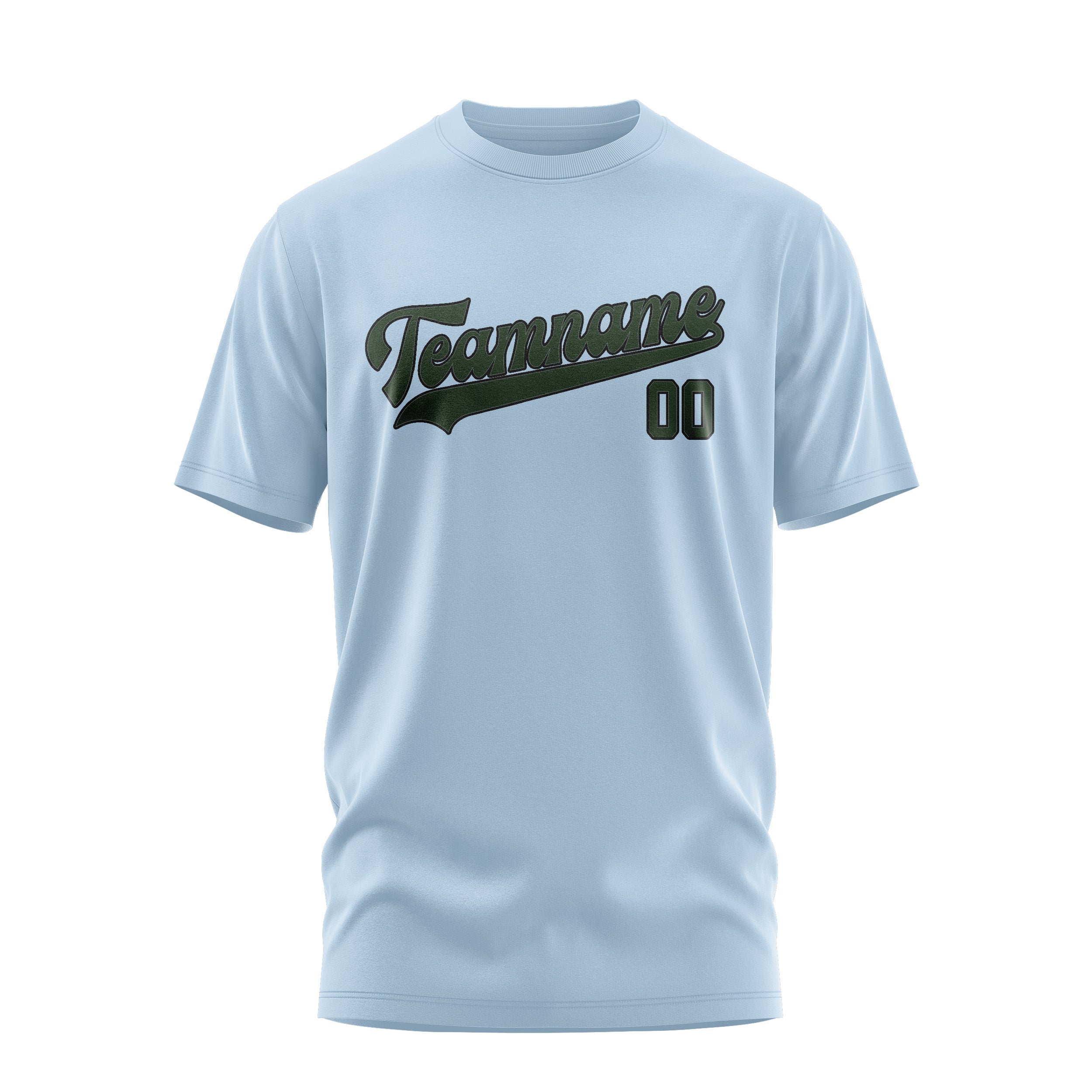 Maßgeschneidertes Hellblau Tannengrün T-Shirt