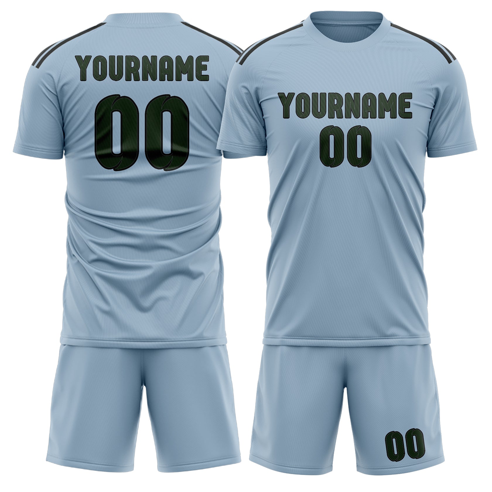 Set di maglie da football professionali blu chiaro e verde abete su misura