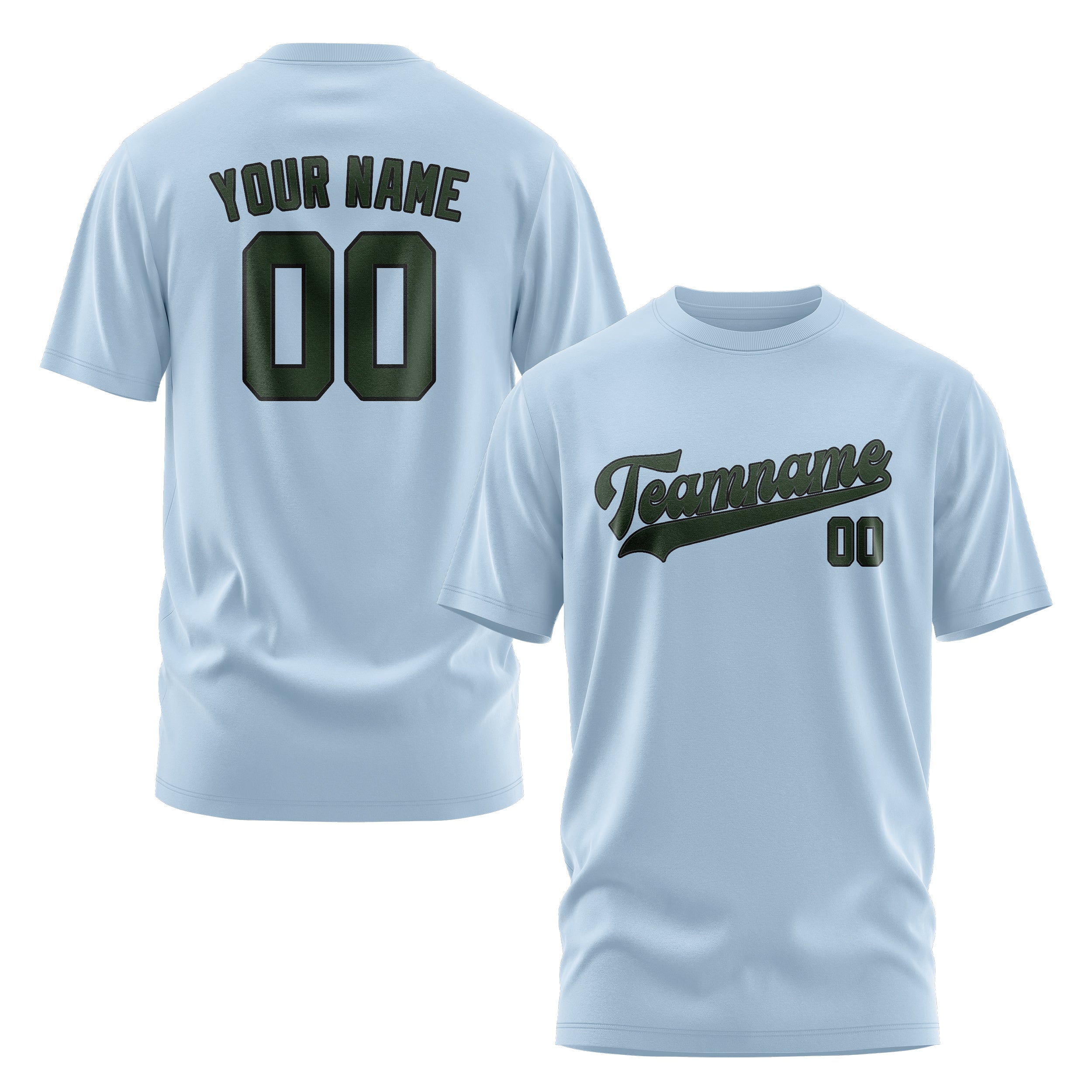 Maßgeschneidertes Hellblau Tannengrün T-Shirt