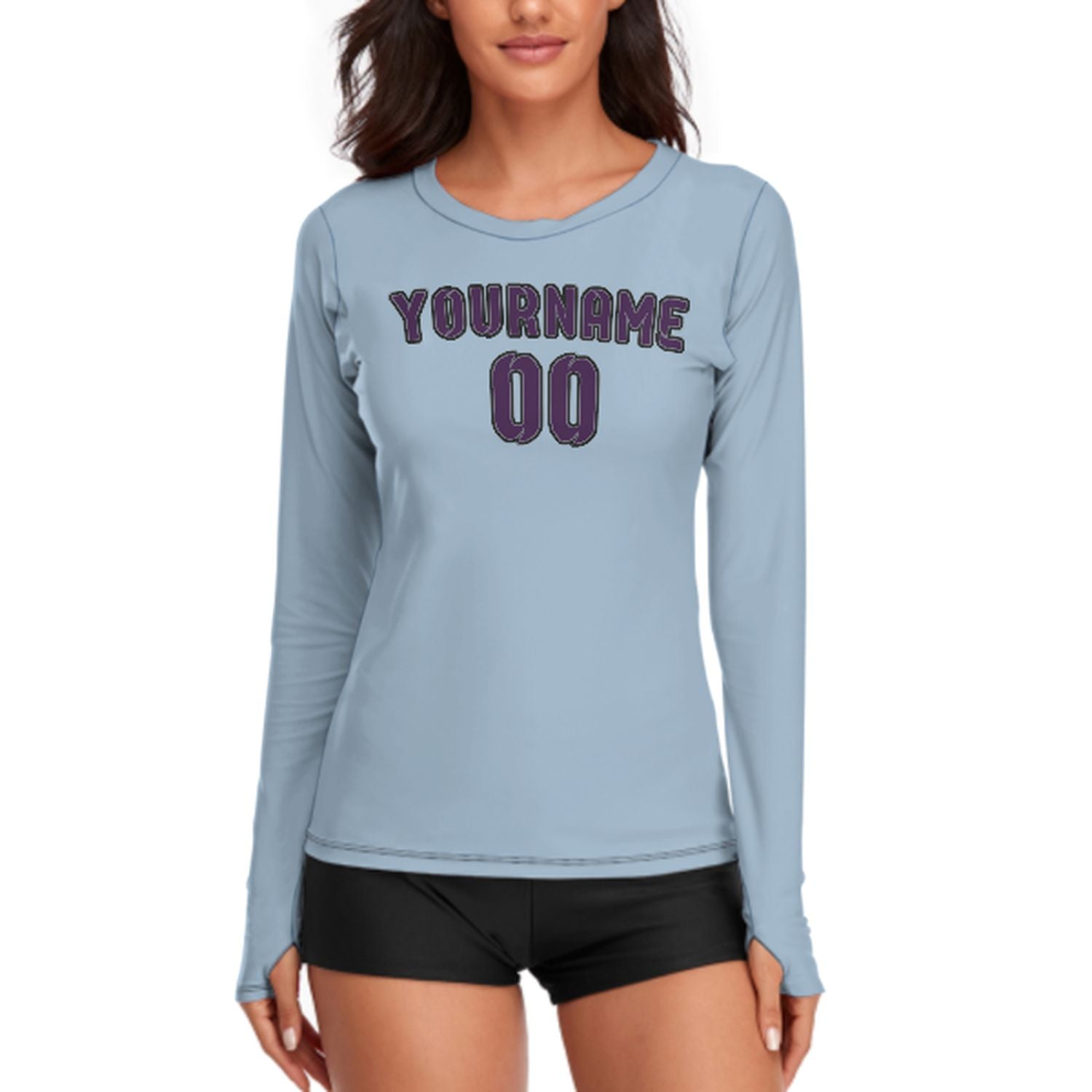 Maßgeschneidertes Hellblau Lila Damen Langarmshirt