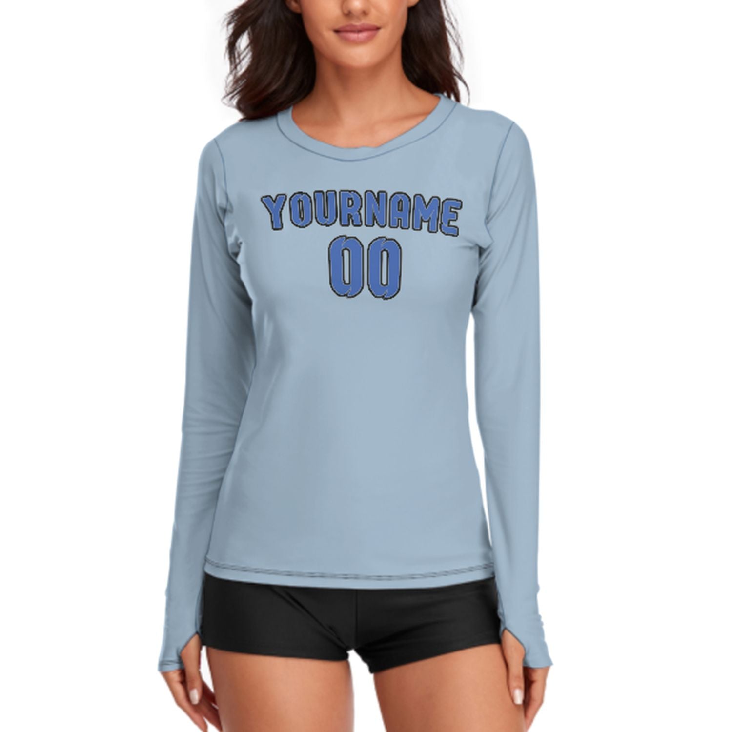 Maßgeschneidertes Hellblau Himmelblau Damen Langarmshirt