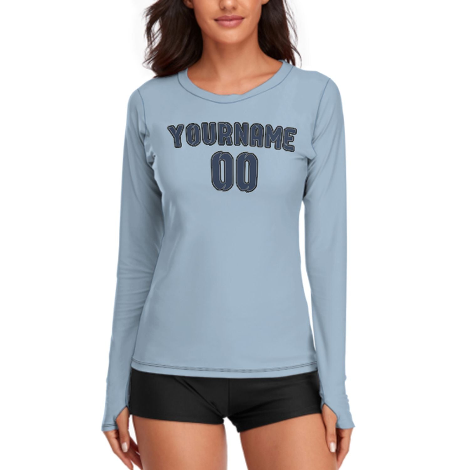 Maßgeschneidertes Hellblau Marineblau Damen Langarmshirt