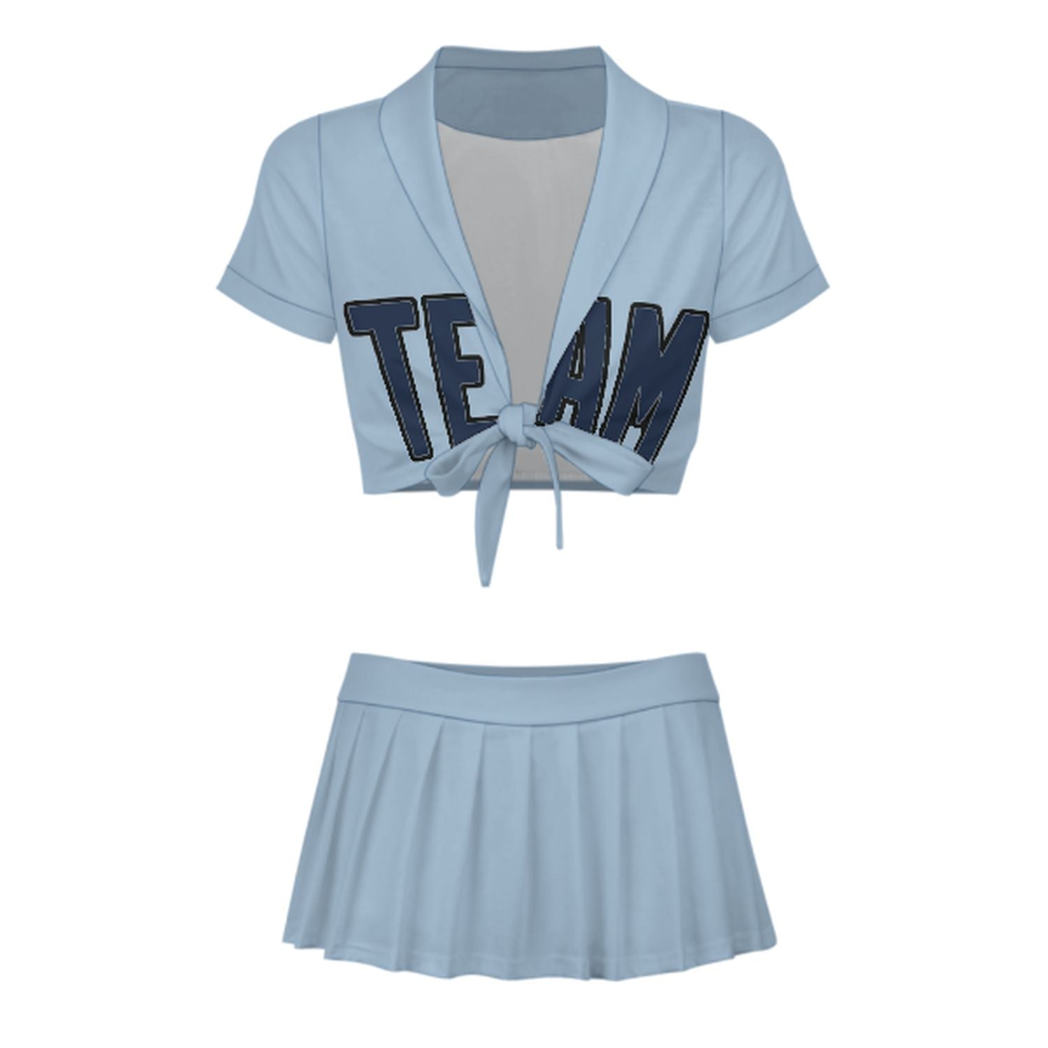Maßgeschneidertes Hellblau Marineblau Cheerleader Outfit Set