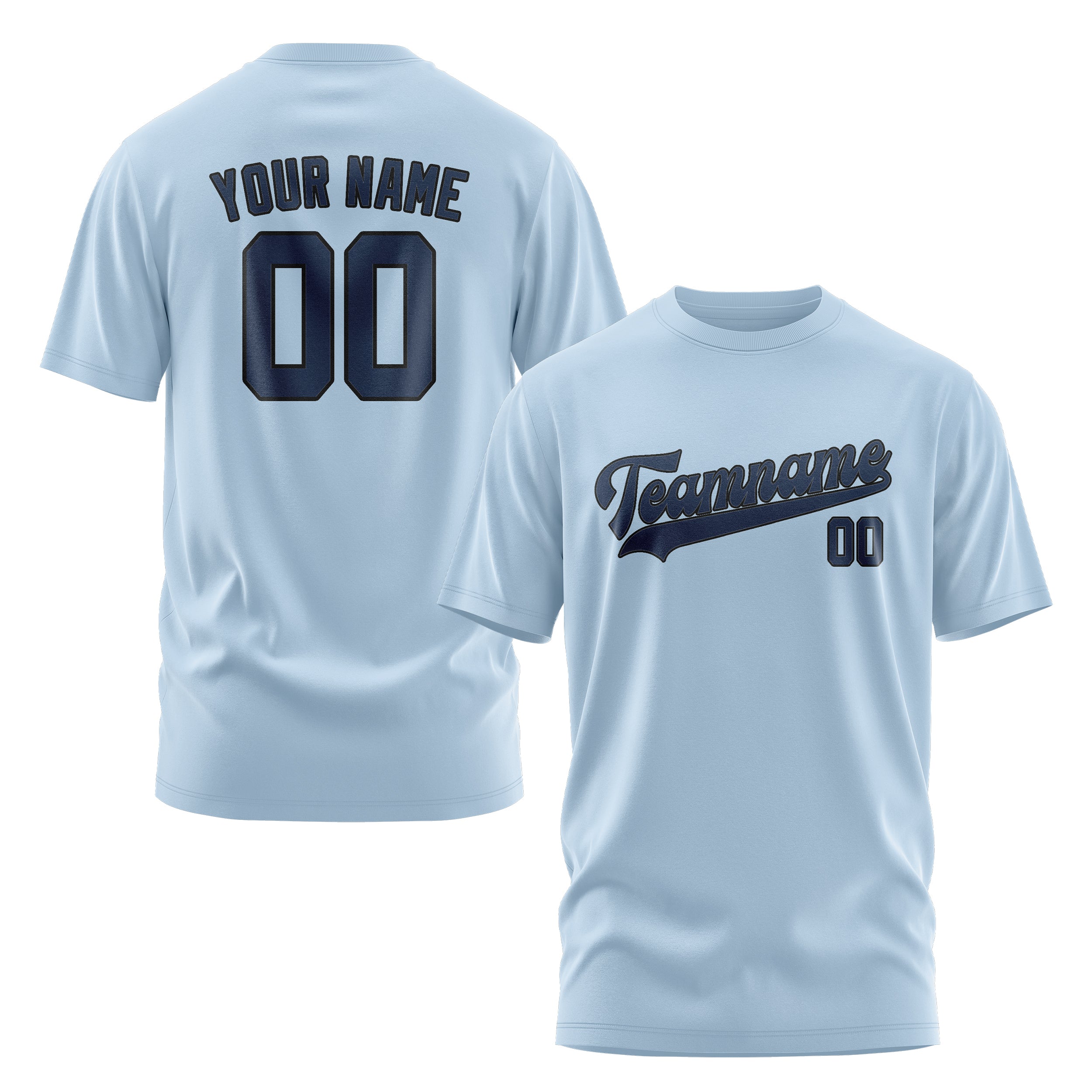 Maßgeschneidertes Hellblau Marineblau T-Shirt