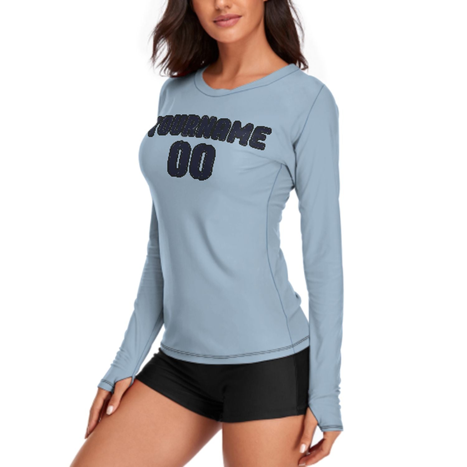 Maßgeschneidertes Hellblau Stahlblau Damen Langarmshirt