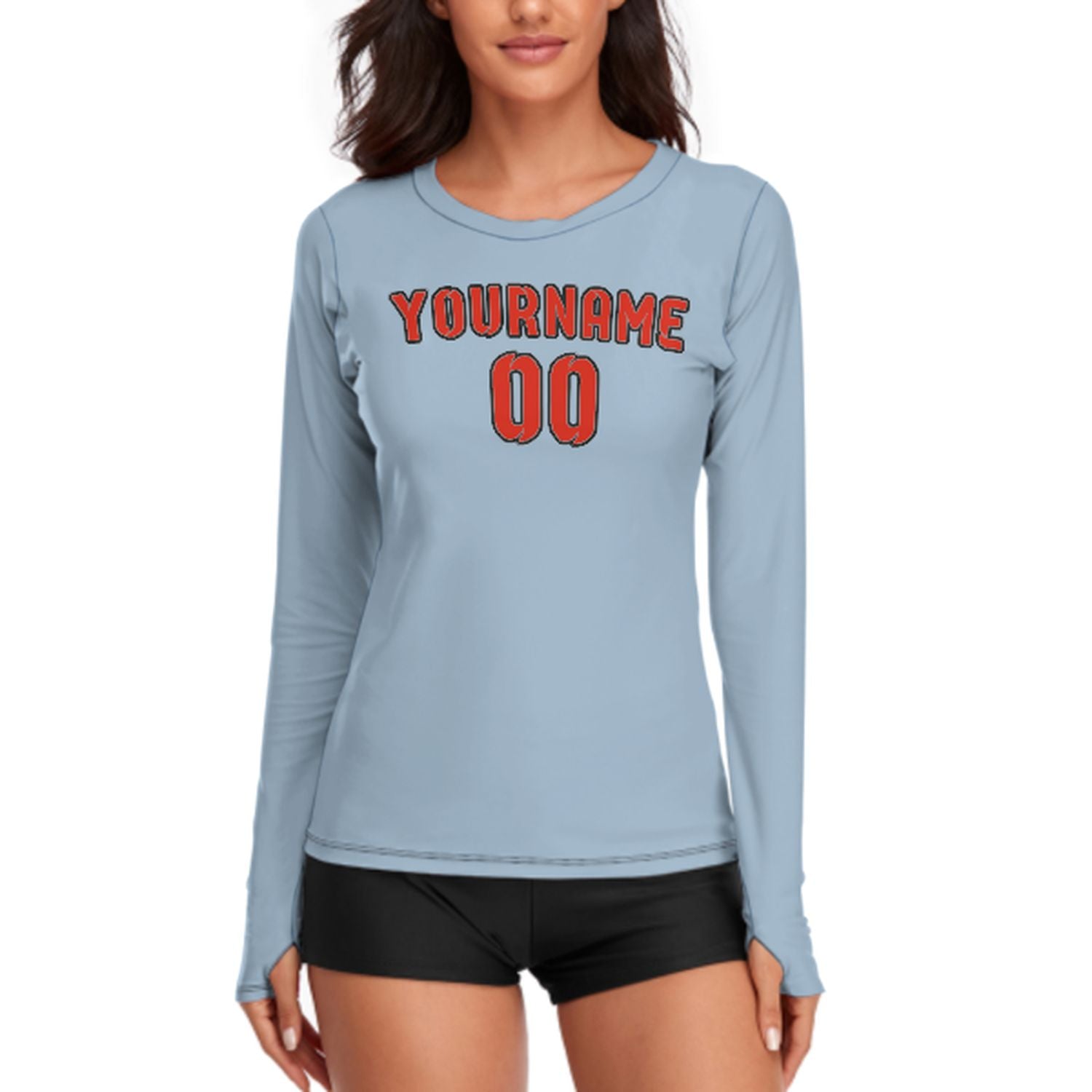Maßgeschneidertes Hellblau Orangerot Damen Langarmshirt