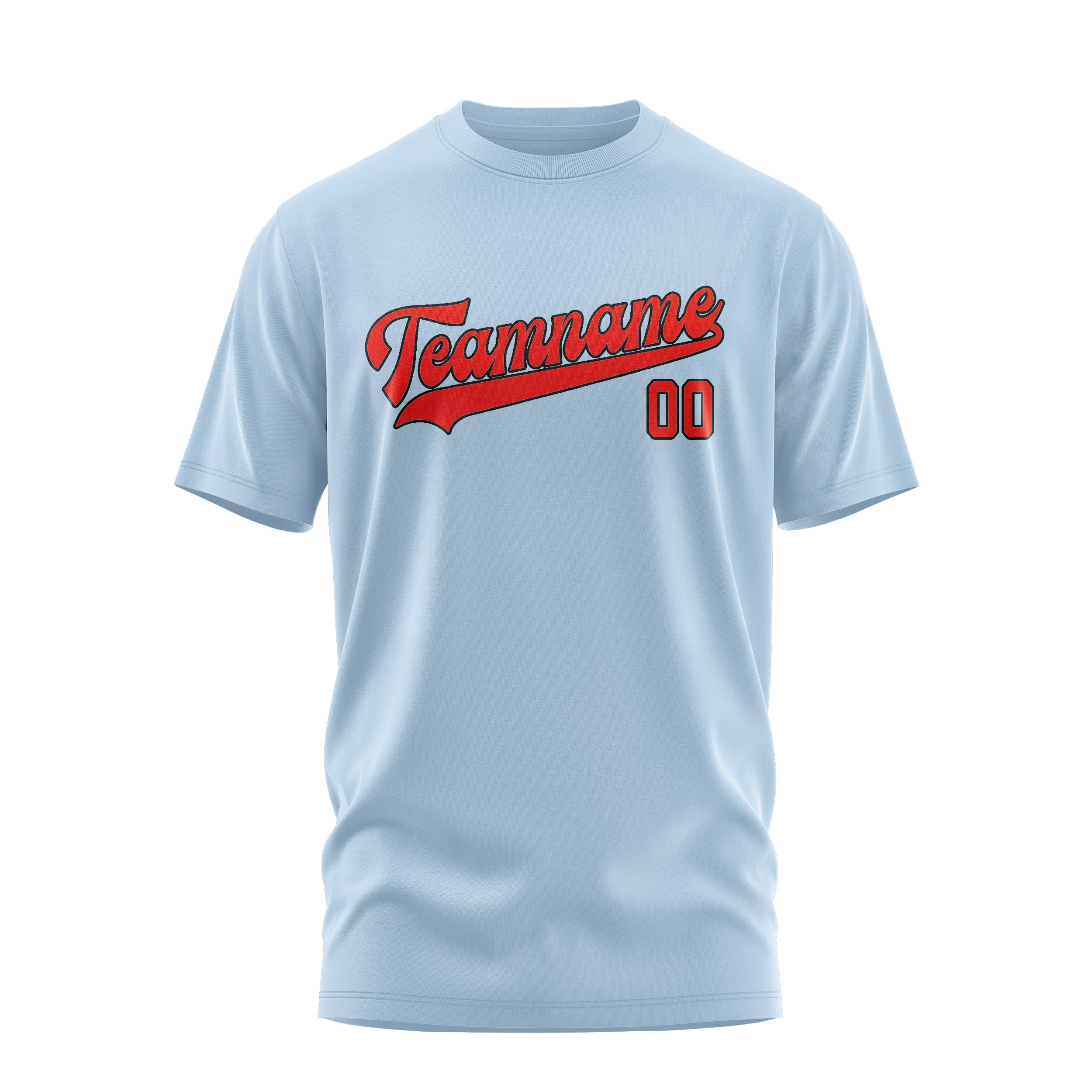 Maßgeschneidertes Hellblau Orangerot T-Shirt