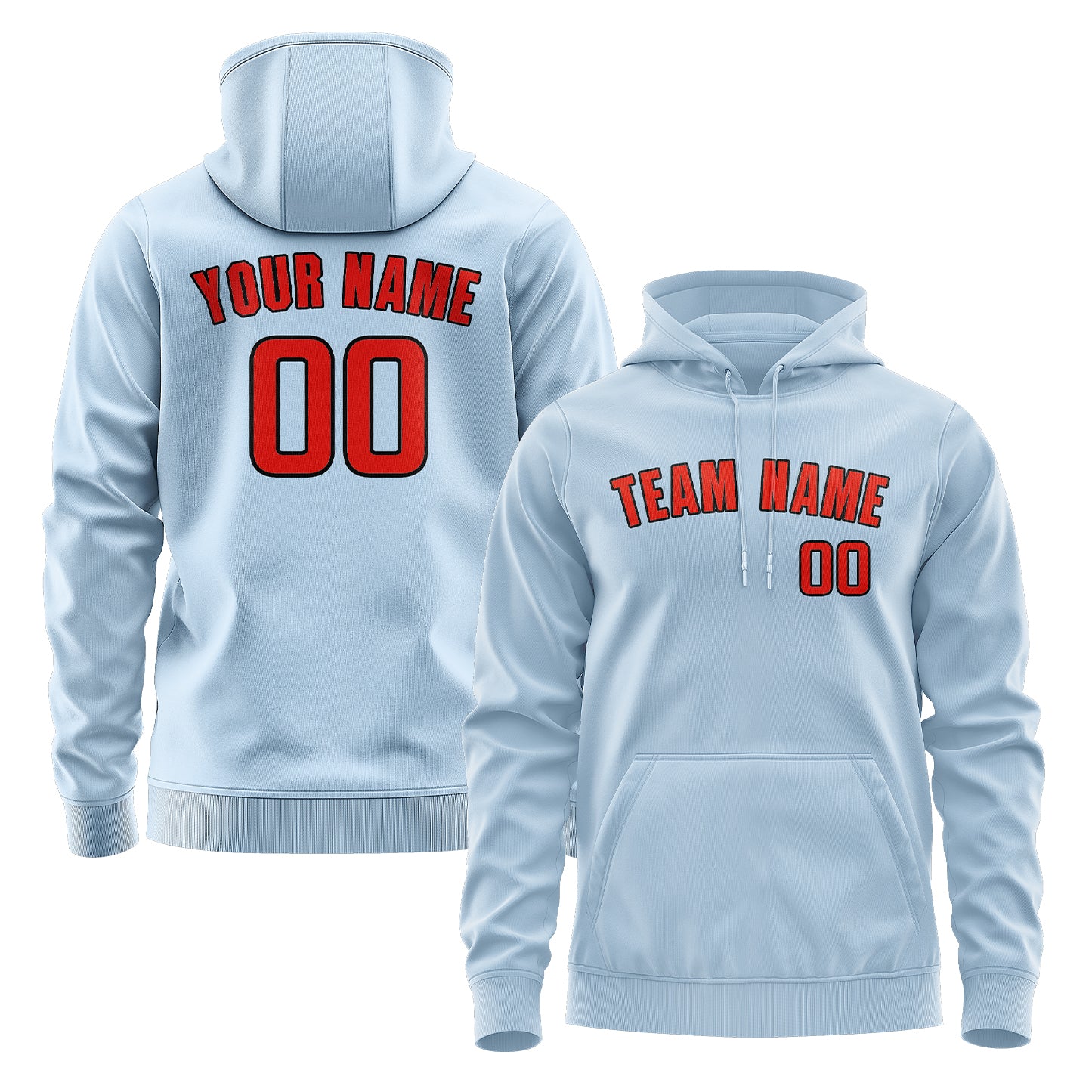 Maßgeschneidertes Hellblau Orangerot Hoodie