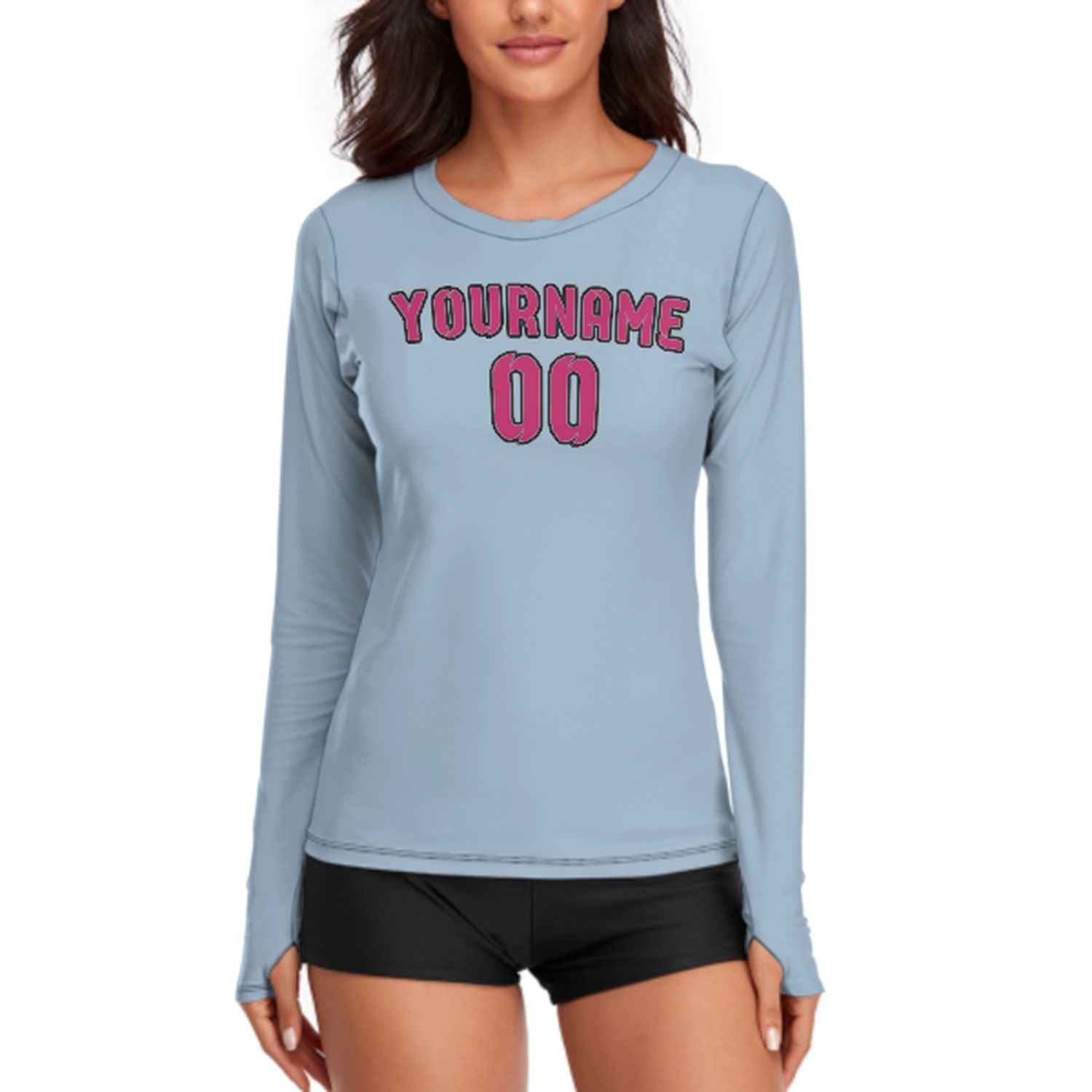 Maßgeschneidertes Hellblau Rosarot Damen Langarmshirt