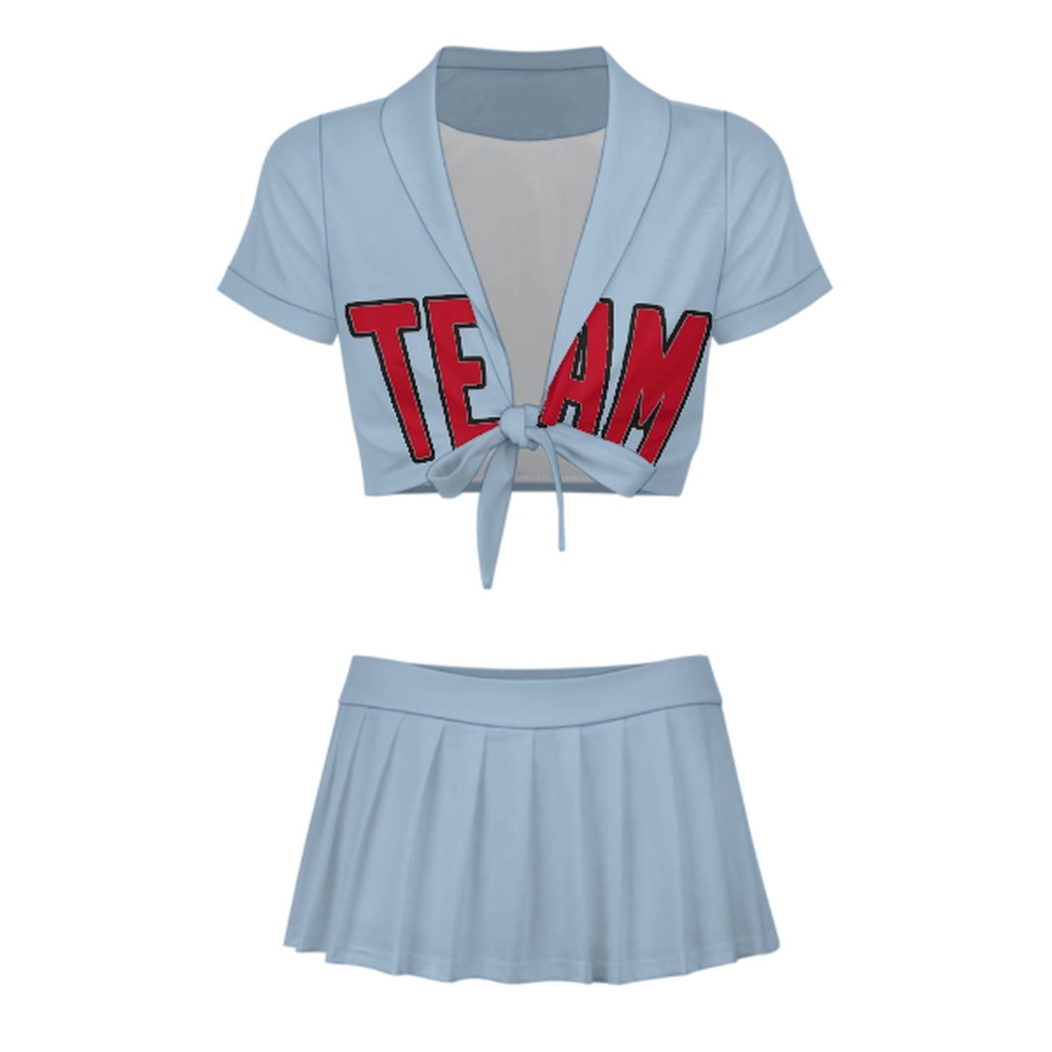 Maßgeschneidertes Hellblau Rot Cheerleader Outfit Set