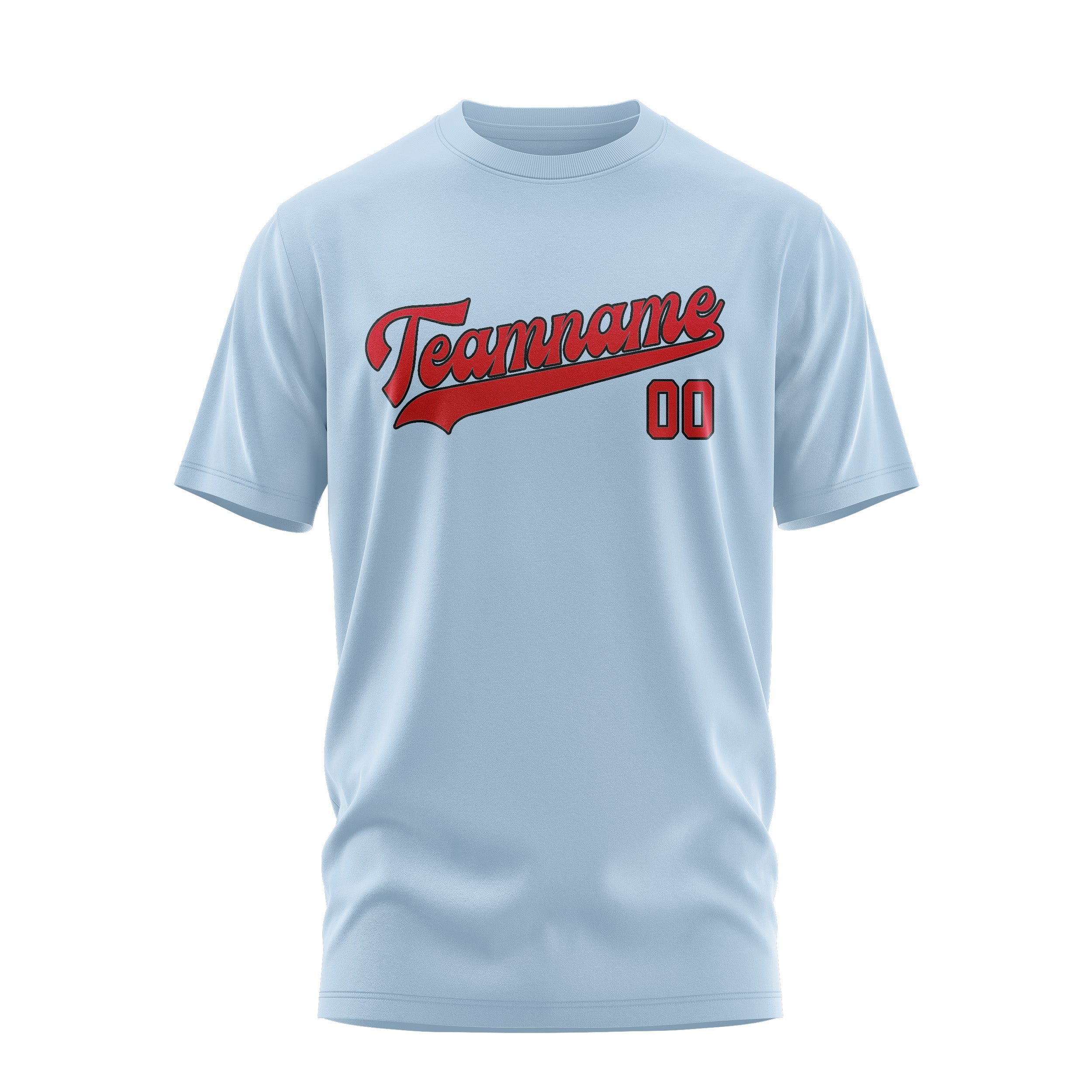 Maßgeschneidertes Hellblau Rot T-Shirt