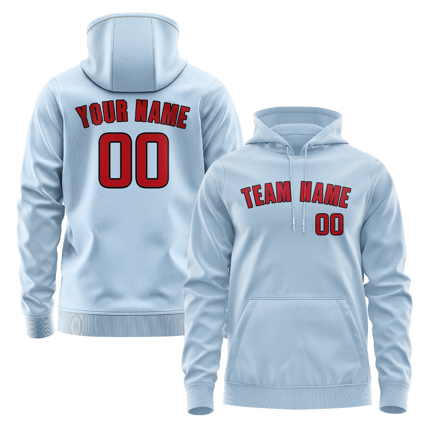 Maßgeschneidertes Hellblau Rot Hoodie