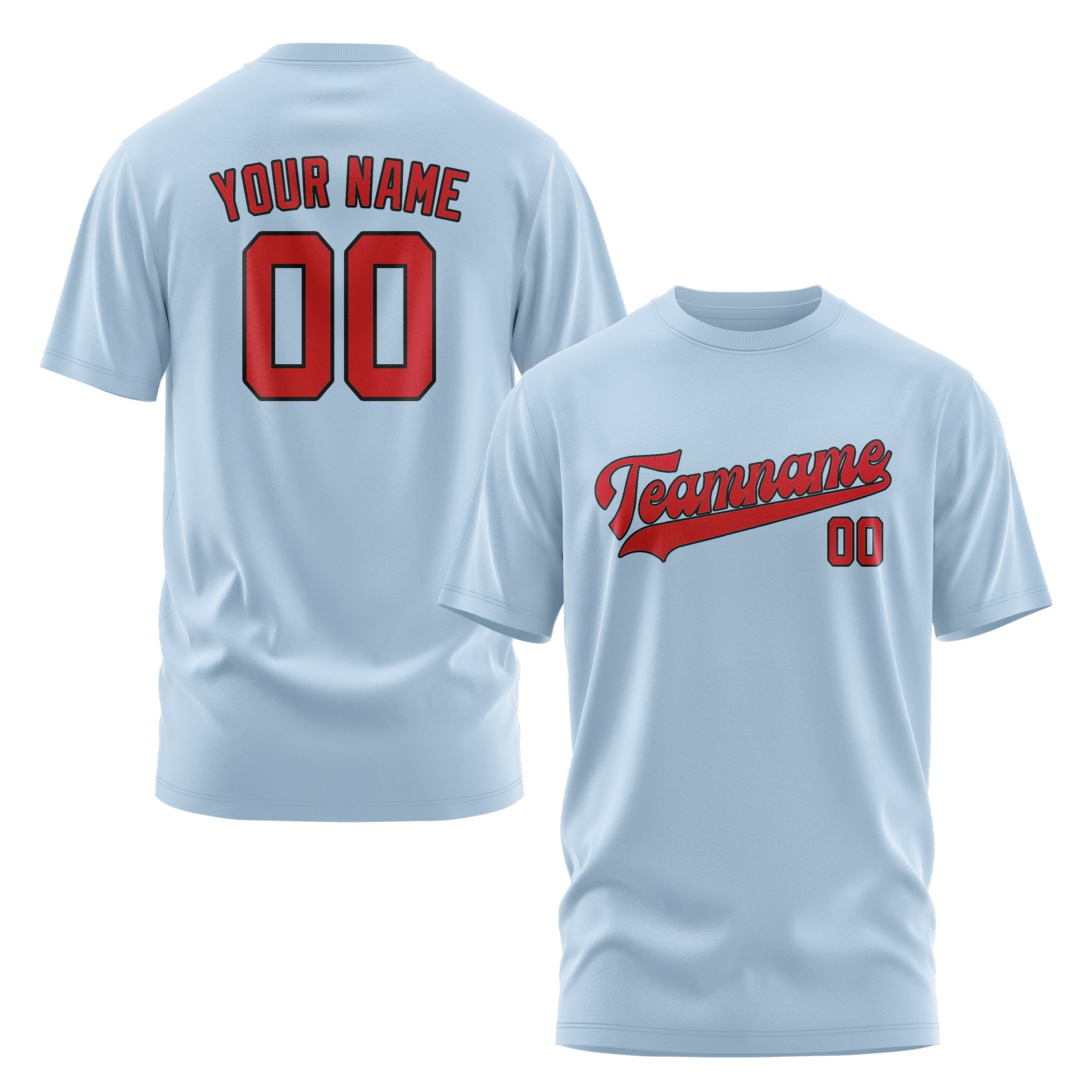 Maßgeschneidertes Hellblau Rot T-Shirt