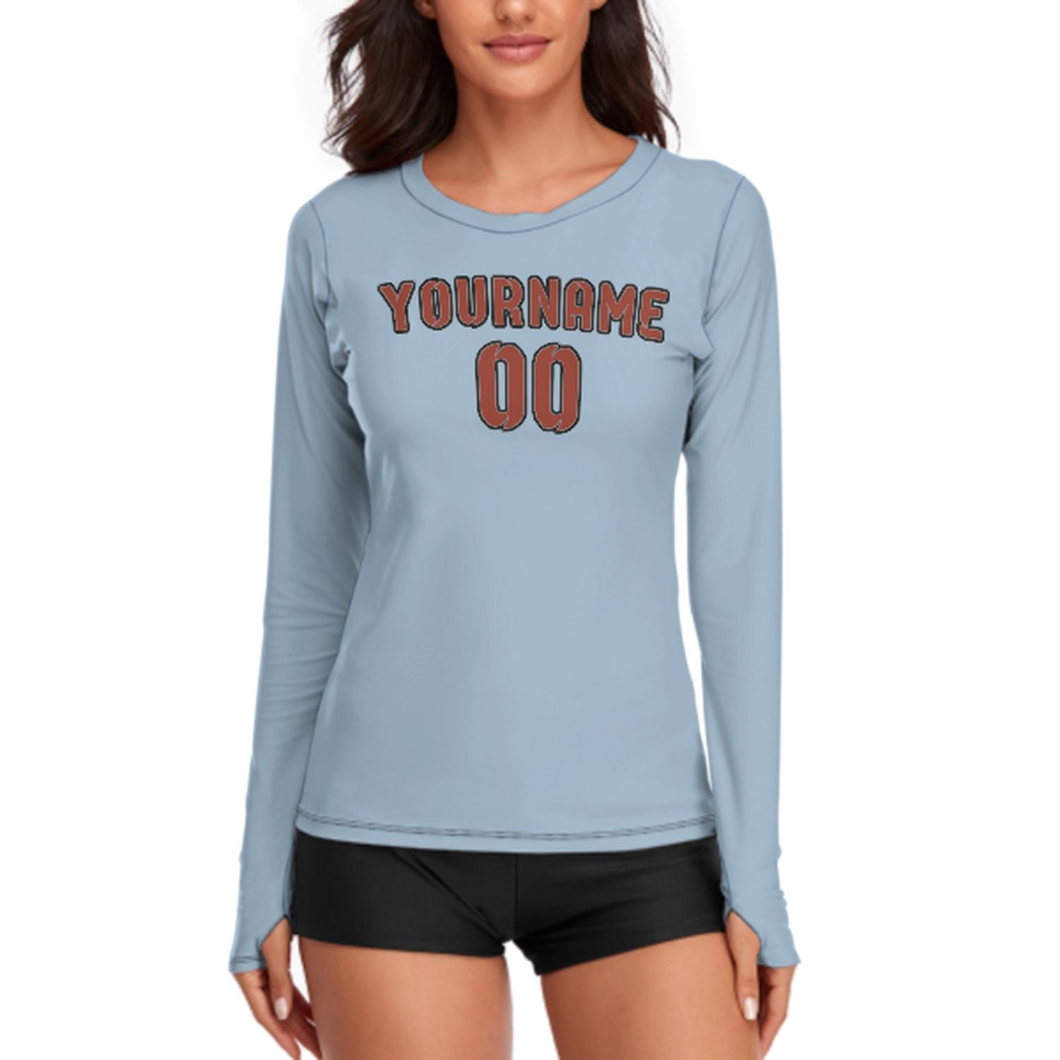 Maßgeschneidertes Hellblau Korallenrot Damen Langarmshirt