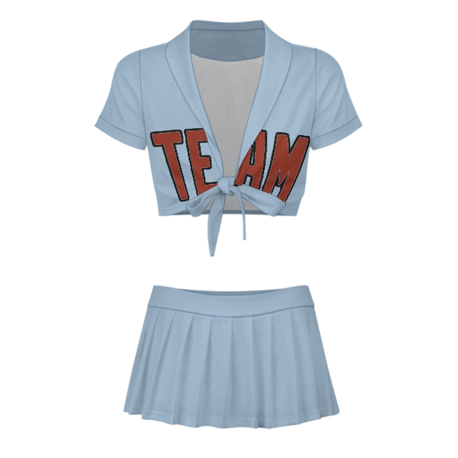 Maßgeschneidertes Hellblau Korallenrot Cheerleader Outfit Set