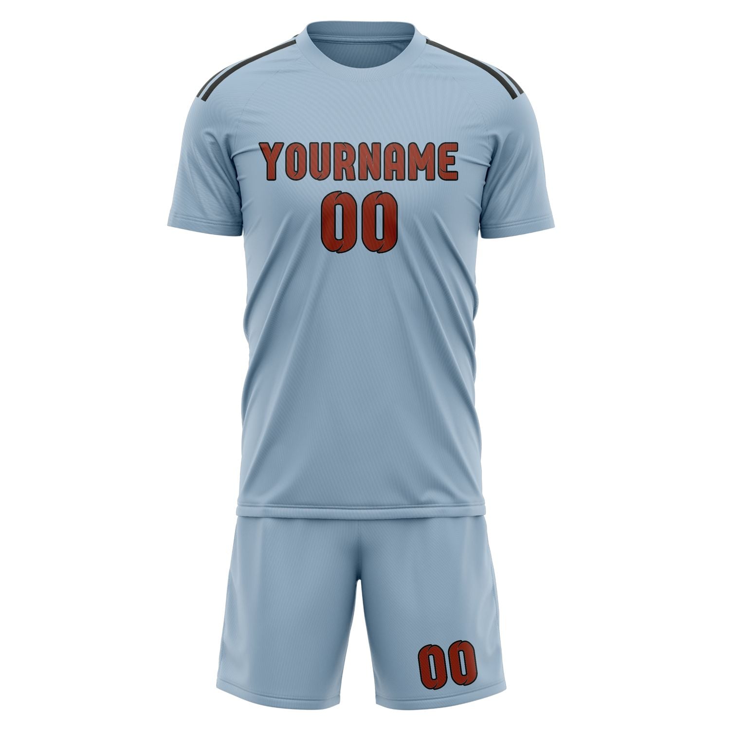 Maßgeschneidertes Professionelles Hellblau Korallenrot Fußballtrikot-Set
