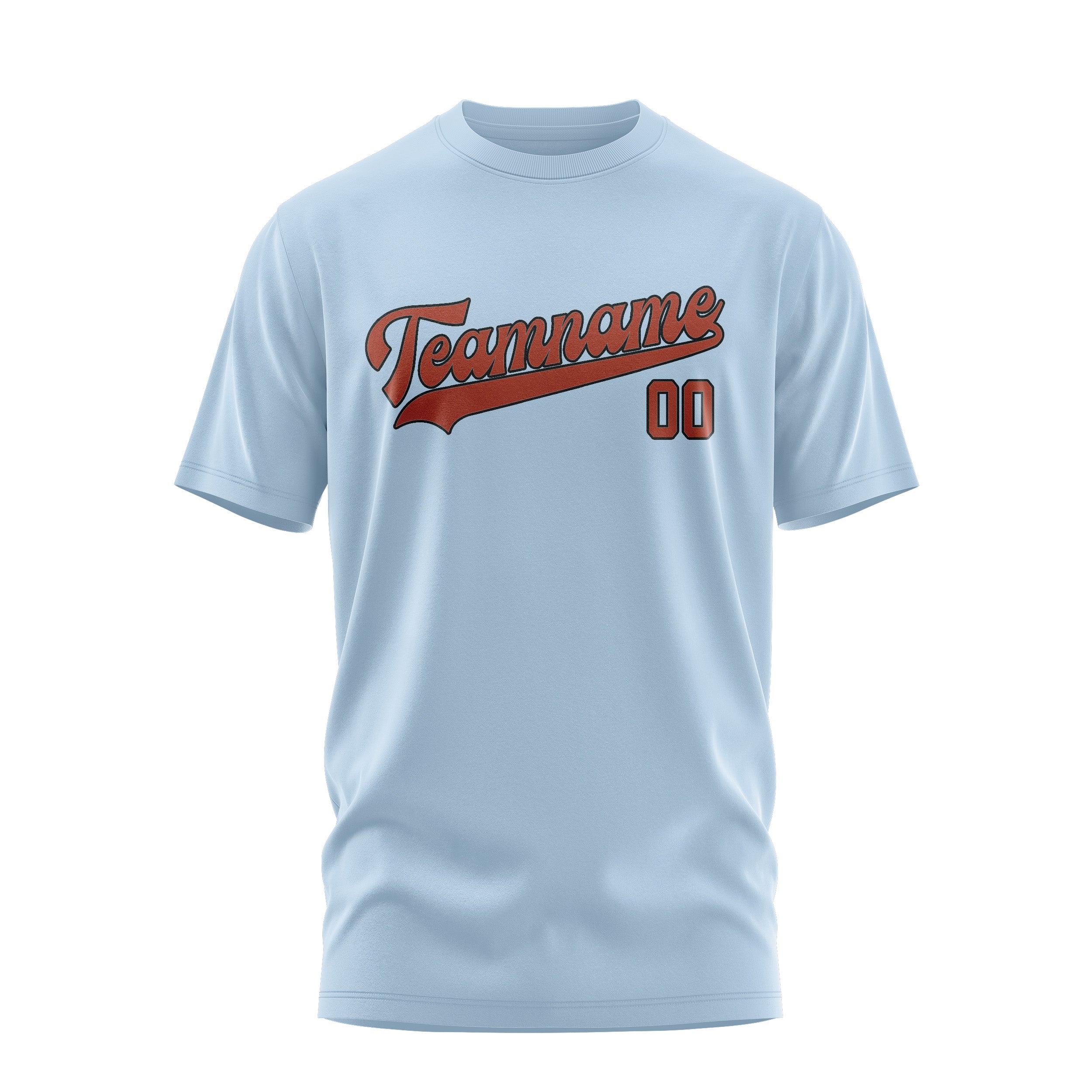 Maßgeschneidertes Hellblau Korallenrot T-Shirt