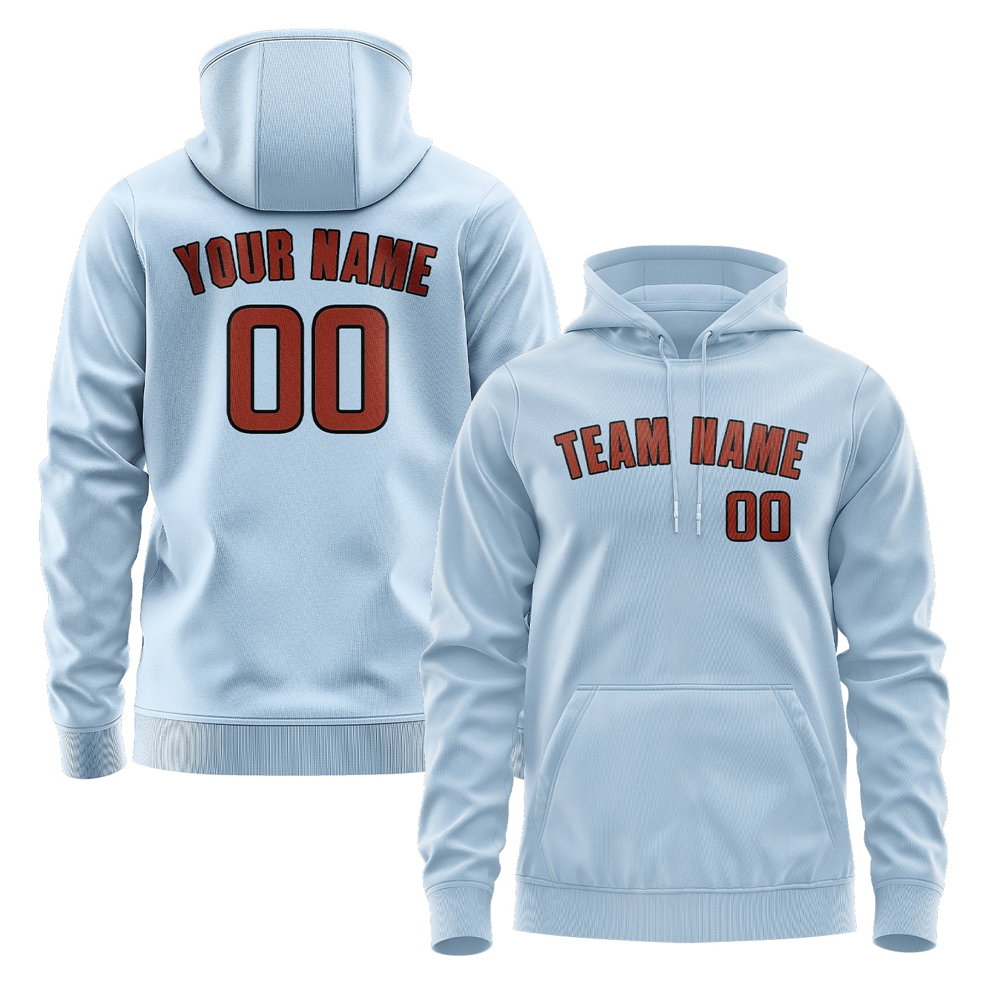 Maßgeschneidertes Hellblau Korallenrot Hoodie