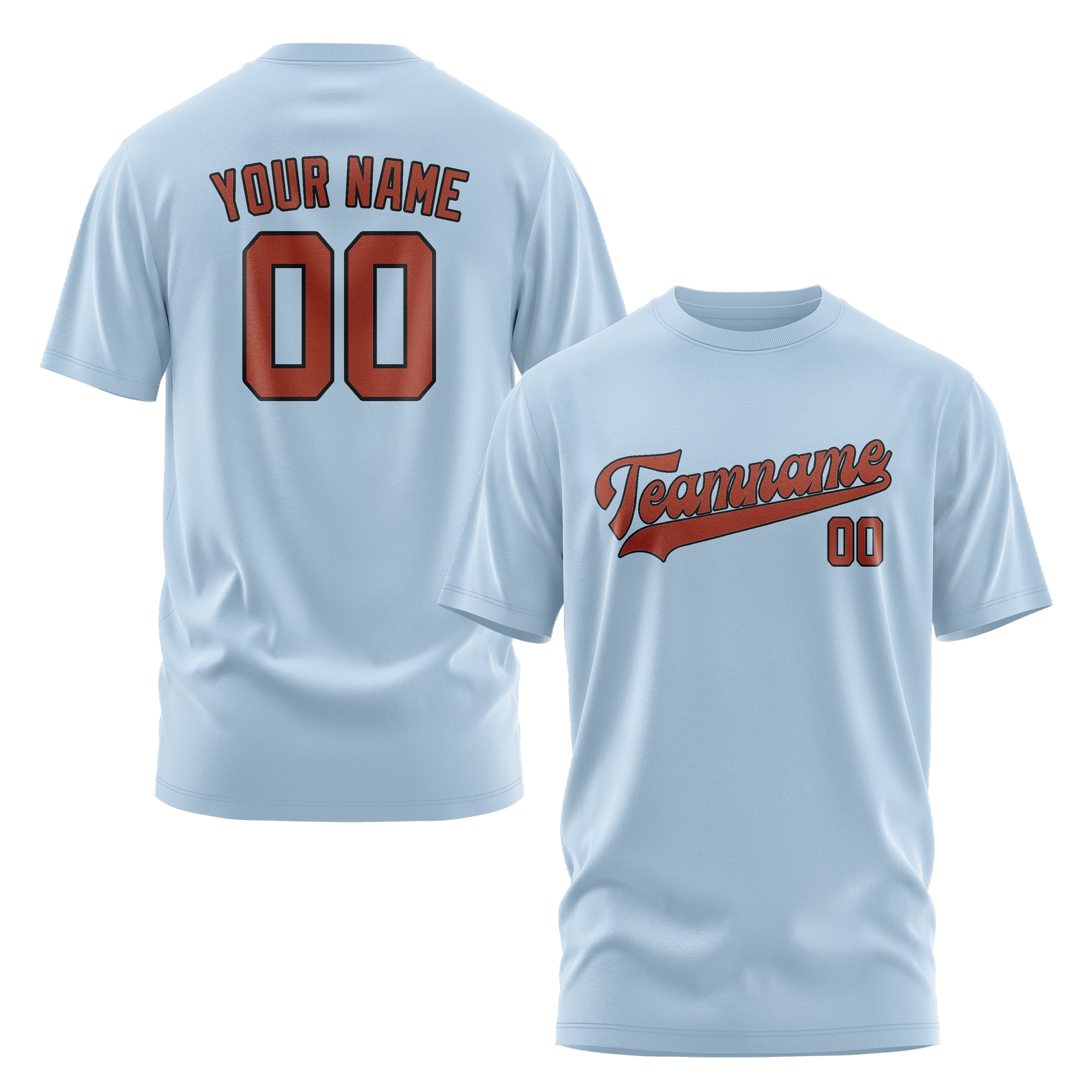 Maßgeschneidertes Hellblau Korallenrot T-Shirt