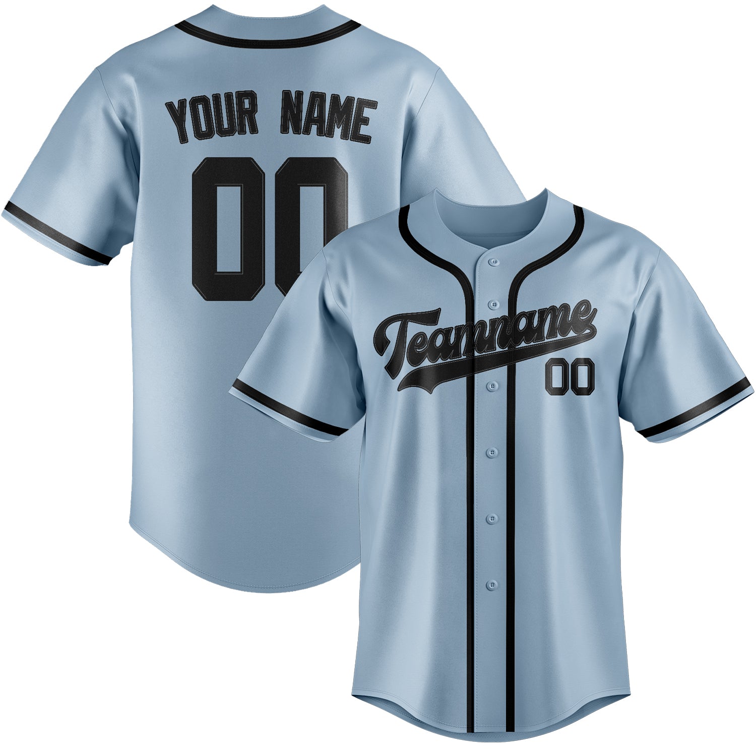Benutzerdefiniertes Professionelles Hellblau Schwarz Baseballtrikot