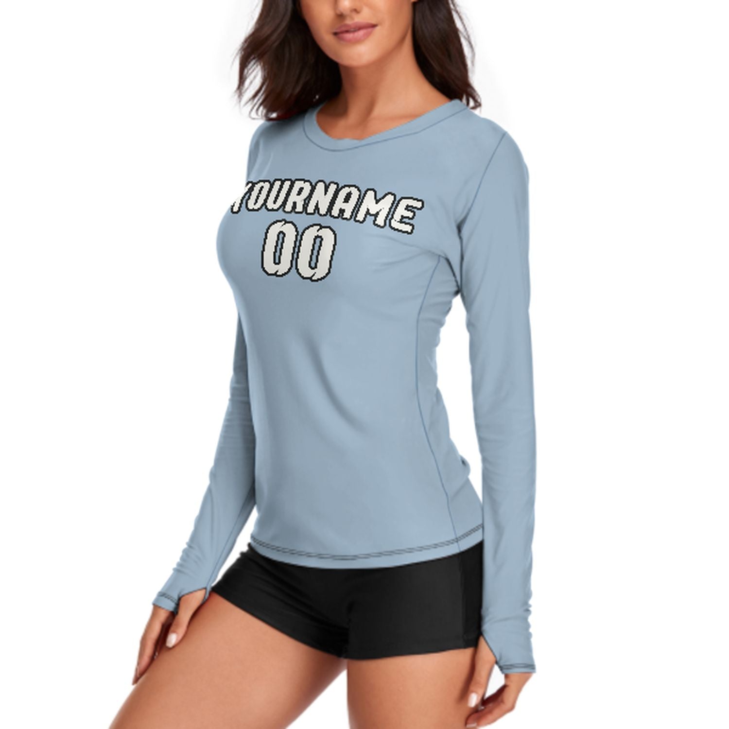 Maßgeschneidertes Hellblau Weiß Damen Langarmshirt