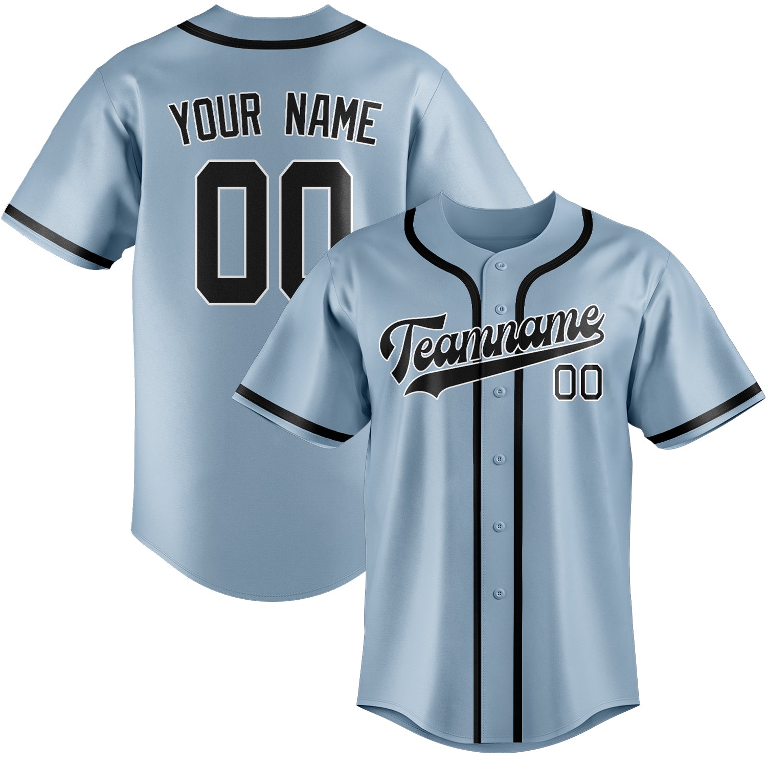 Benutzerdefiniertes Professionelles Hellblau Schwarz Baseballtrikot