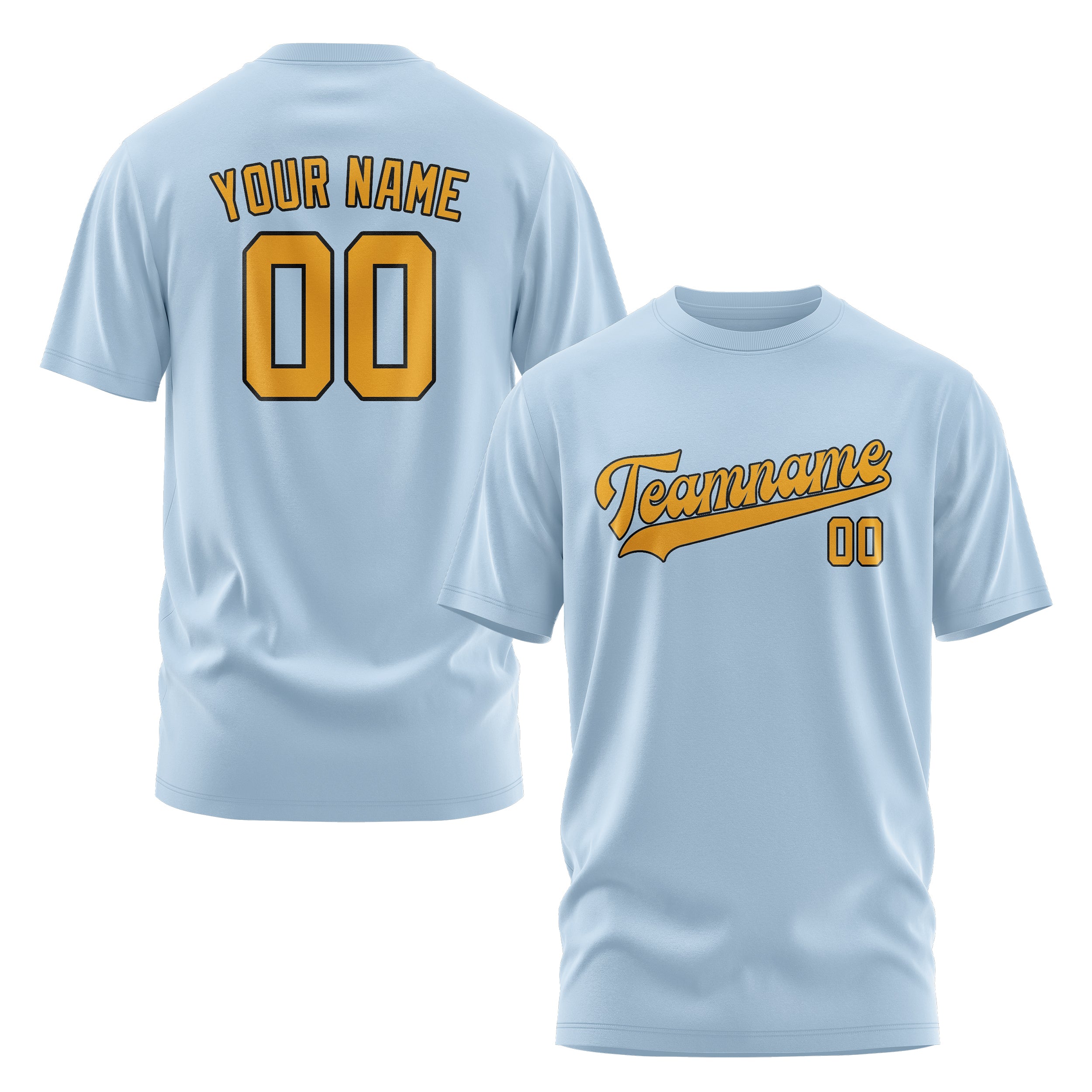 Maßgeschneidertes Hellblau Gelb T-Shirt