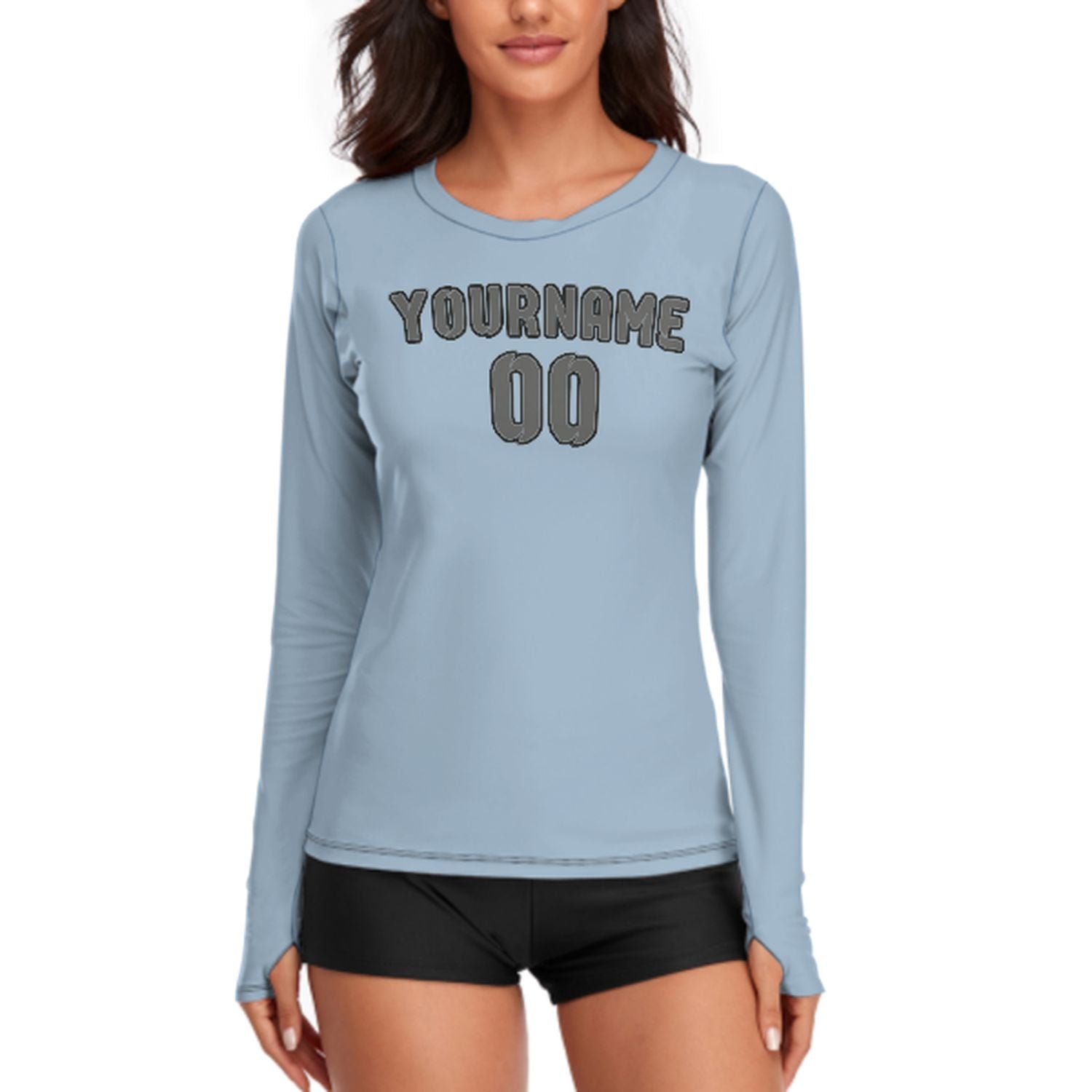 Maßgeschneidertes Hellblau Dunkelgrau Damen Langarmshirt