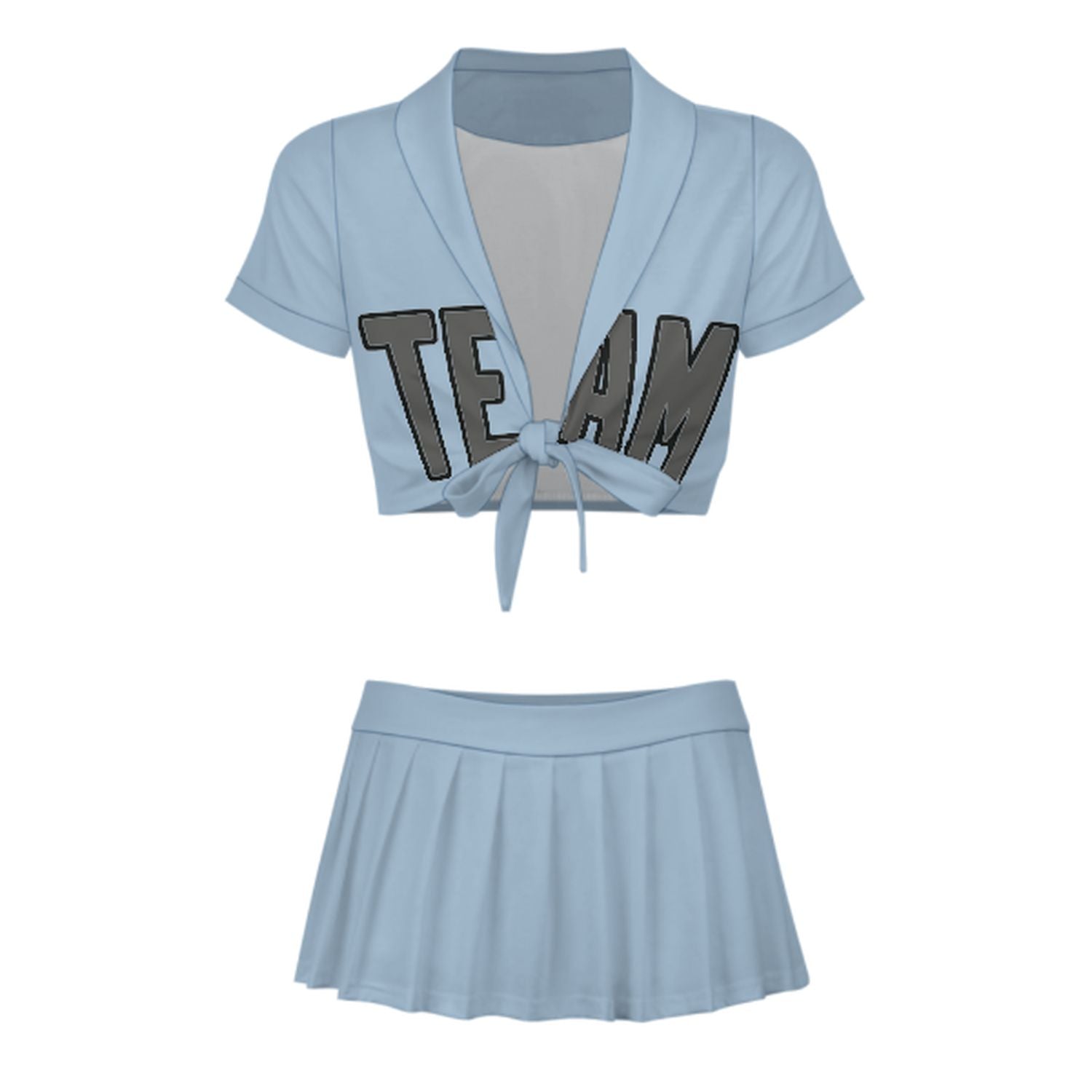 Maßgeschneidertes Hellblau Dunkelgrau Cheerleader Outfit Set