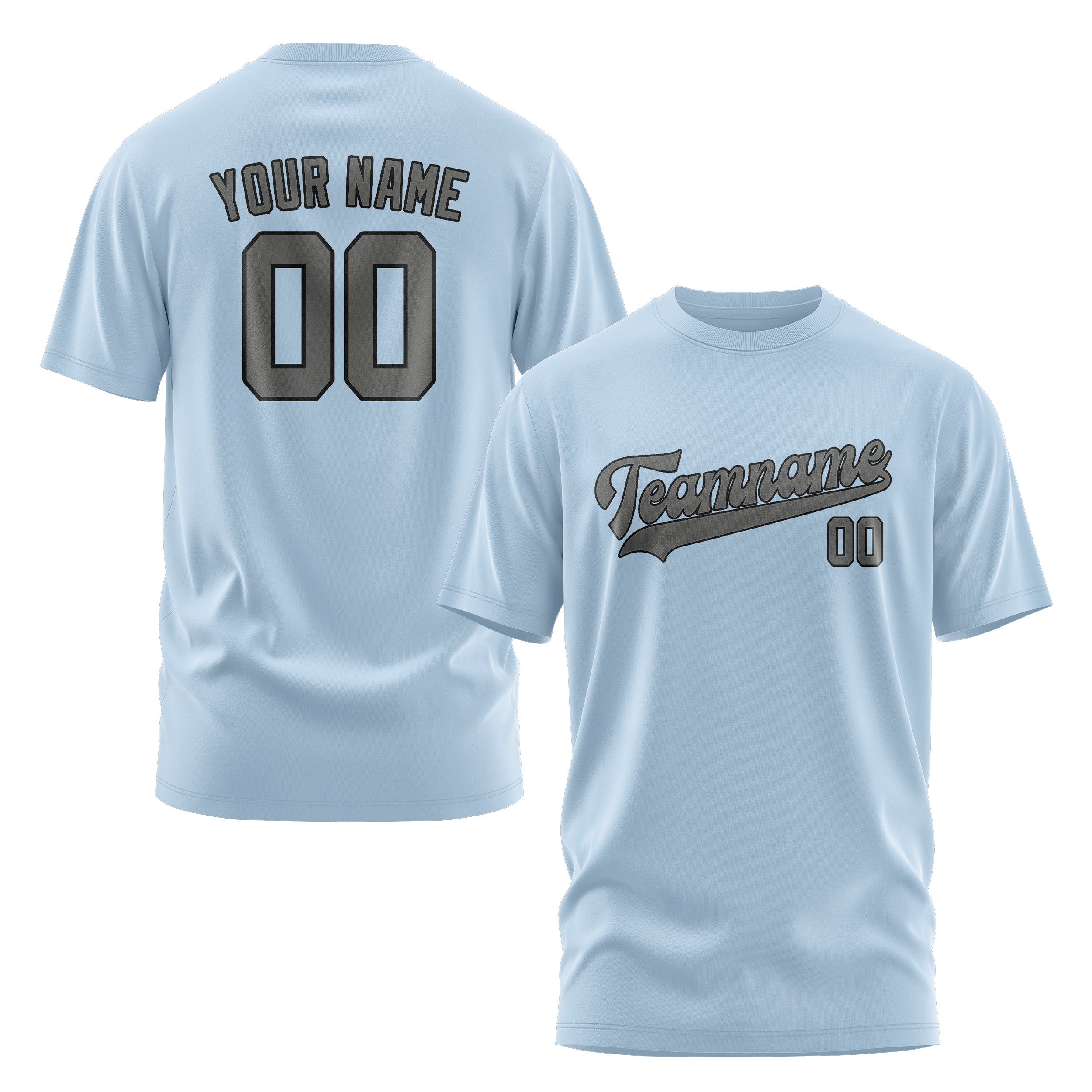 Maßgeschneidertes Hellblau Dunkelgrau T-Shirt