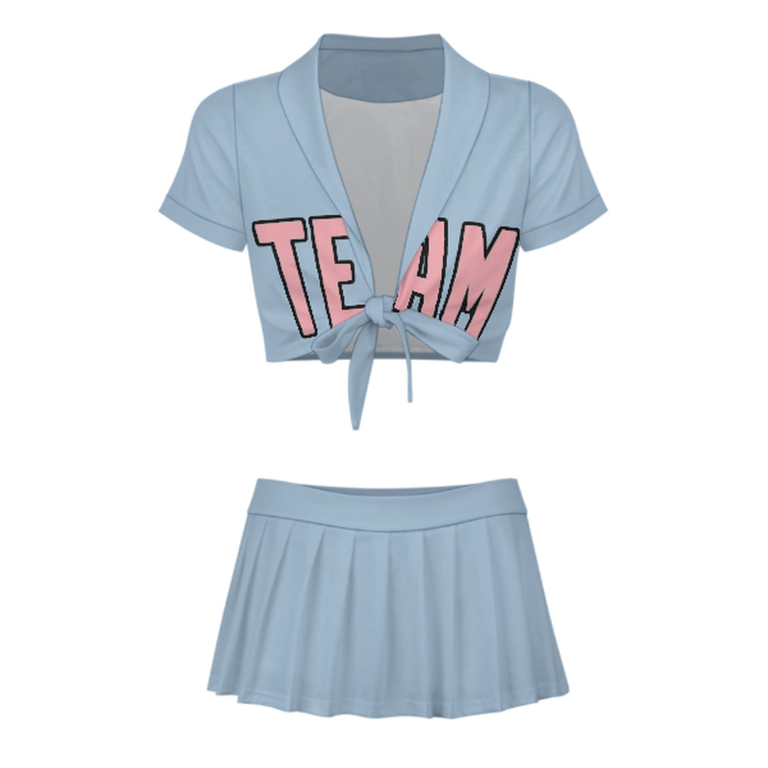 Maßgeschneidertes Hellblau Rosa Cheerleader Outfit Set