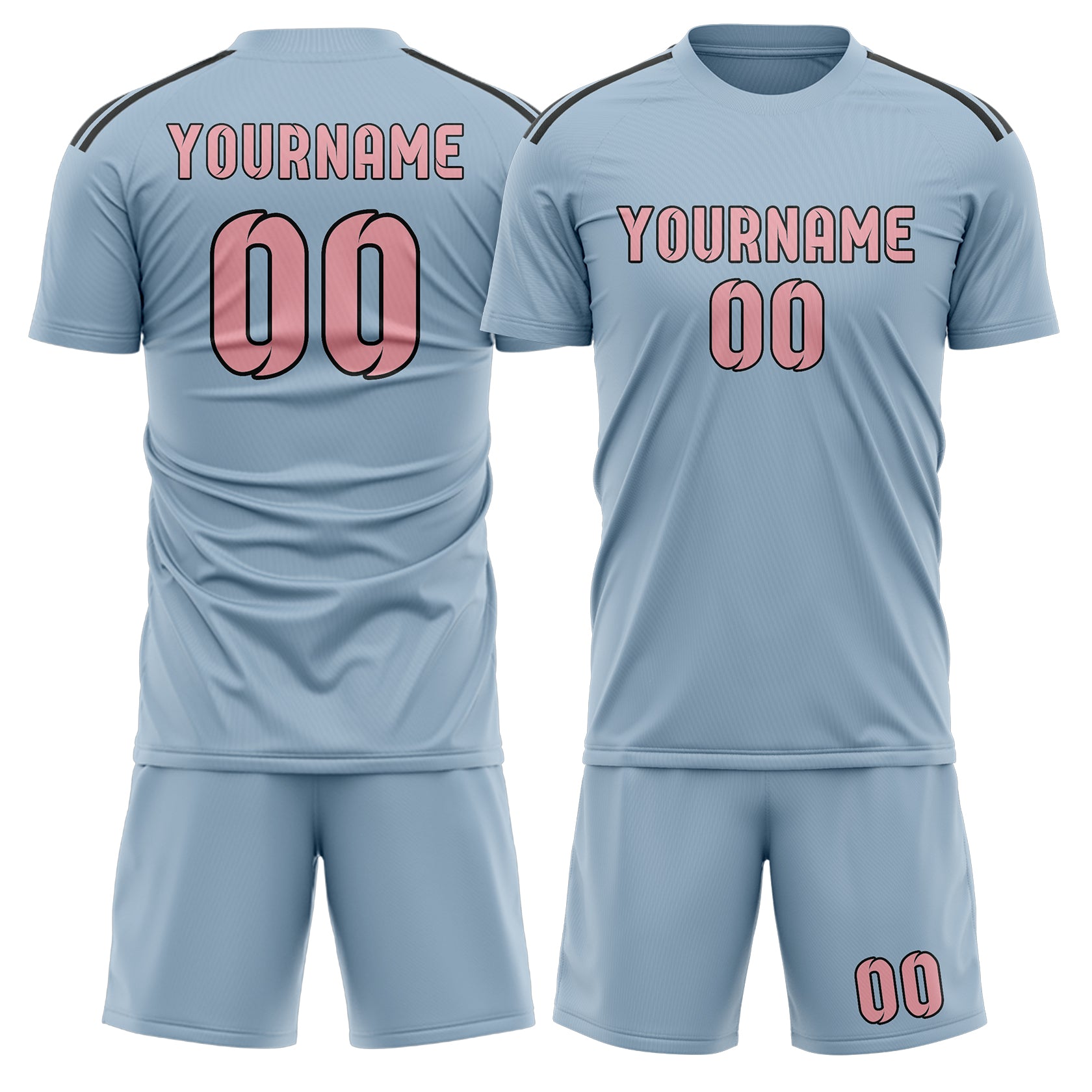 Maßgeschneidertes Professionelles Hellblau Rosa Fußballtrikot-Set