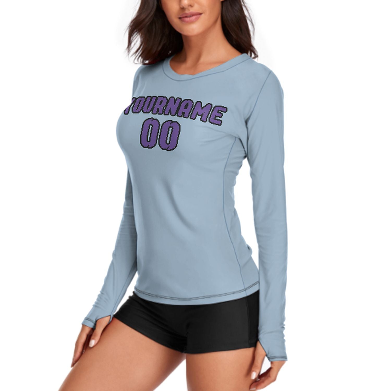 Maßgeschneidertes Hellblau Lavendel Damen Langarmshirt