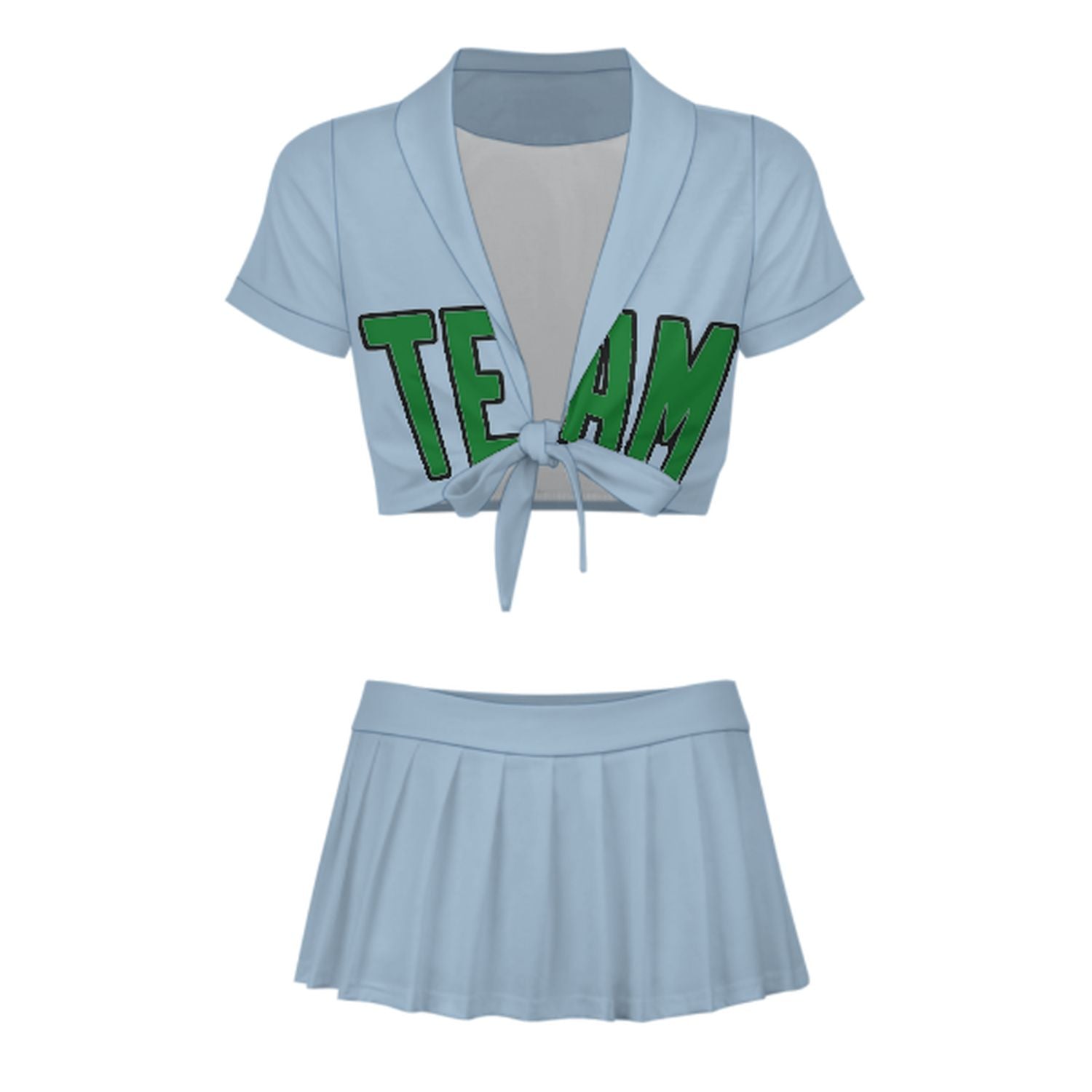 Maßgeschneidertes Hellblau Smaragdgrün Cheerleader Outfit Set